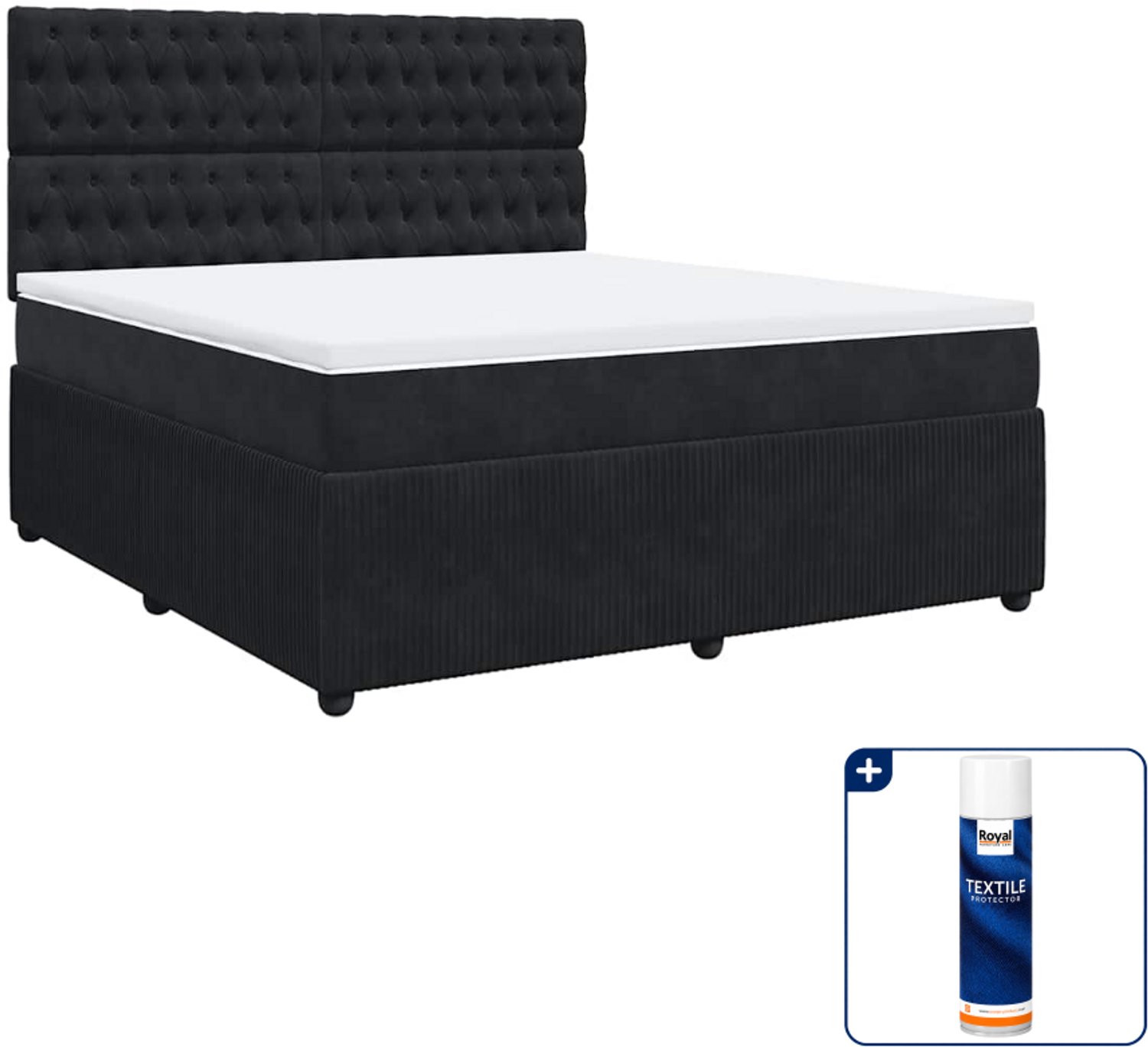 vidaXL boxspring Kingsize - 180 x 200 cm - fluweel - zwart - Inclusief textielbeschermer 500 ml