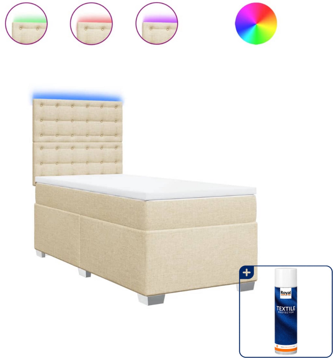 vidaXL boxspring met matras 90 x 200 cm - stof - crèmekleurig - Inclusief textielbeschermer 500 ml