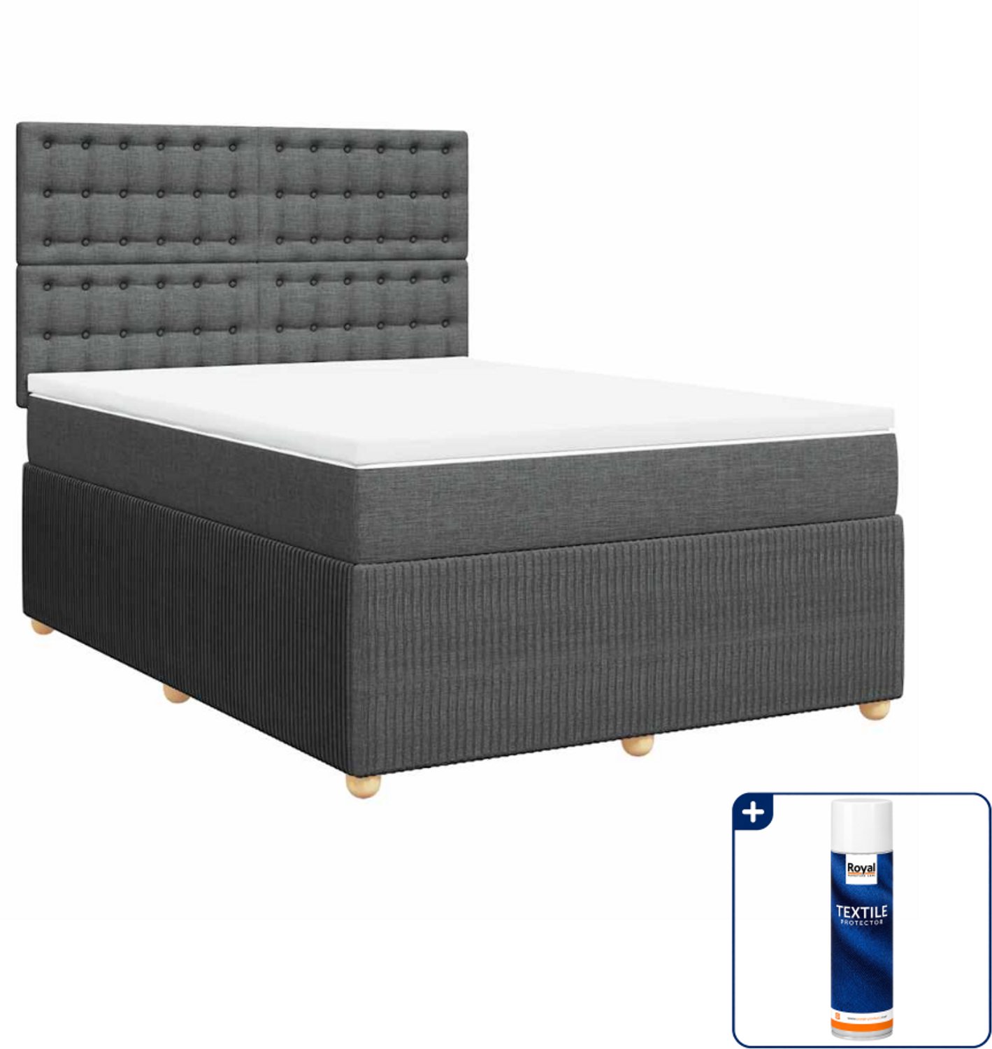 vidaXL Boxspring 140 x 190 cm - stof - donkergrijs - Inclusief textielbeschermer 500 ml