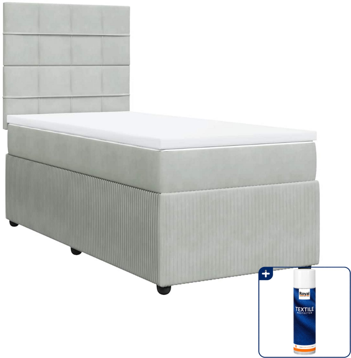 vidaXL boxspring met matras - 90 x 190 cm - fluweel - lichtgrijs - Inclusief textielbeschermer 500 ml