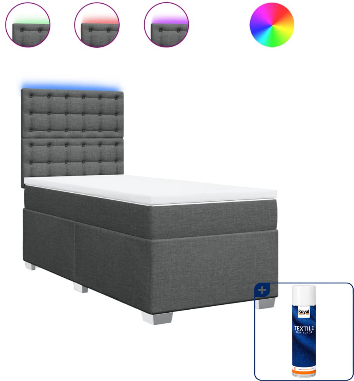 vidaXL boxspring met matras 80 x 200 cm - stof - donkergrijs - Inclusief textielbeschermer 500 ml