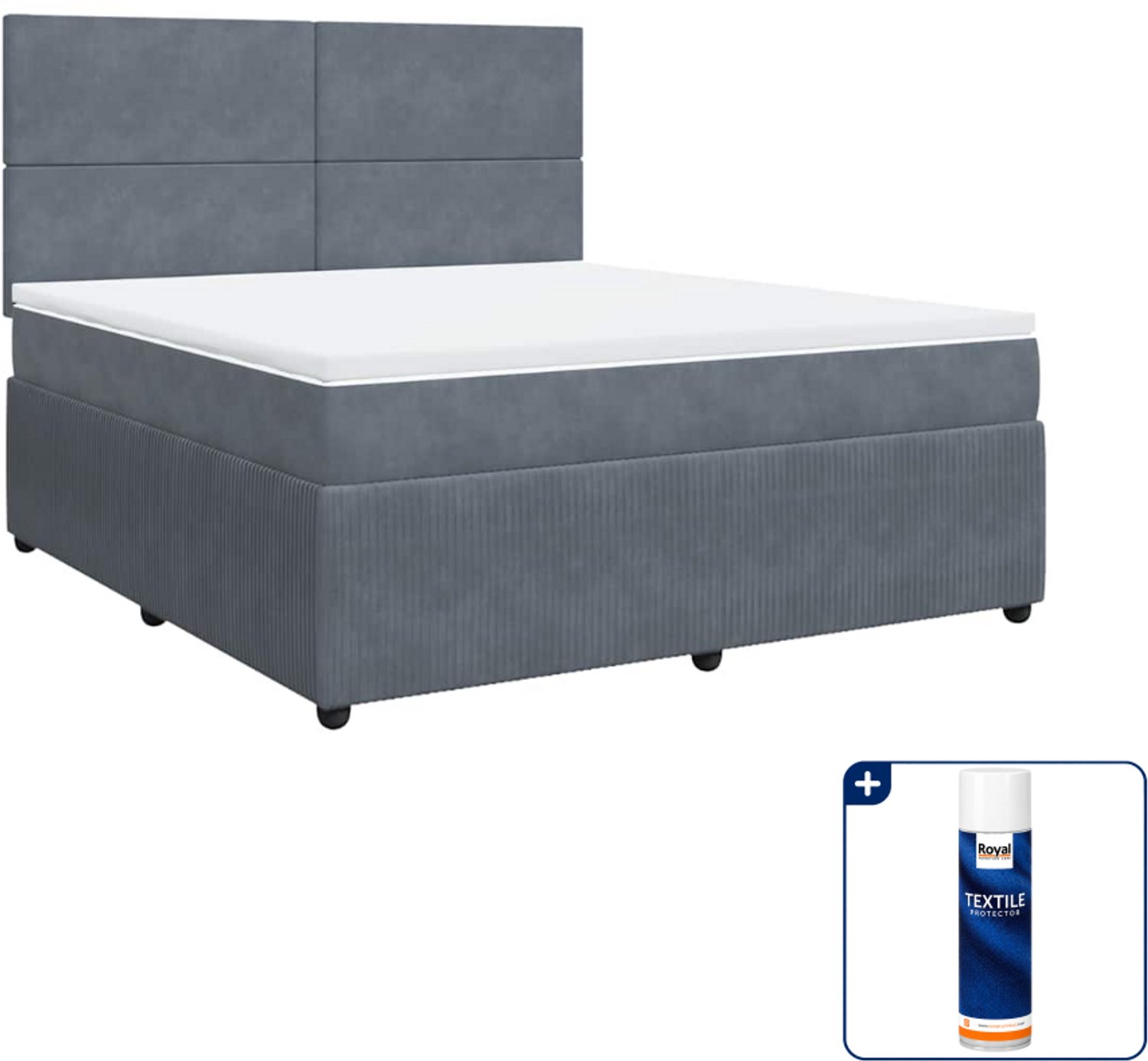 vidaXL Kingsize boxspring met matras - 180 x 200 cm - donkergrijs - Inclusief textielbeschermer 500 ml