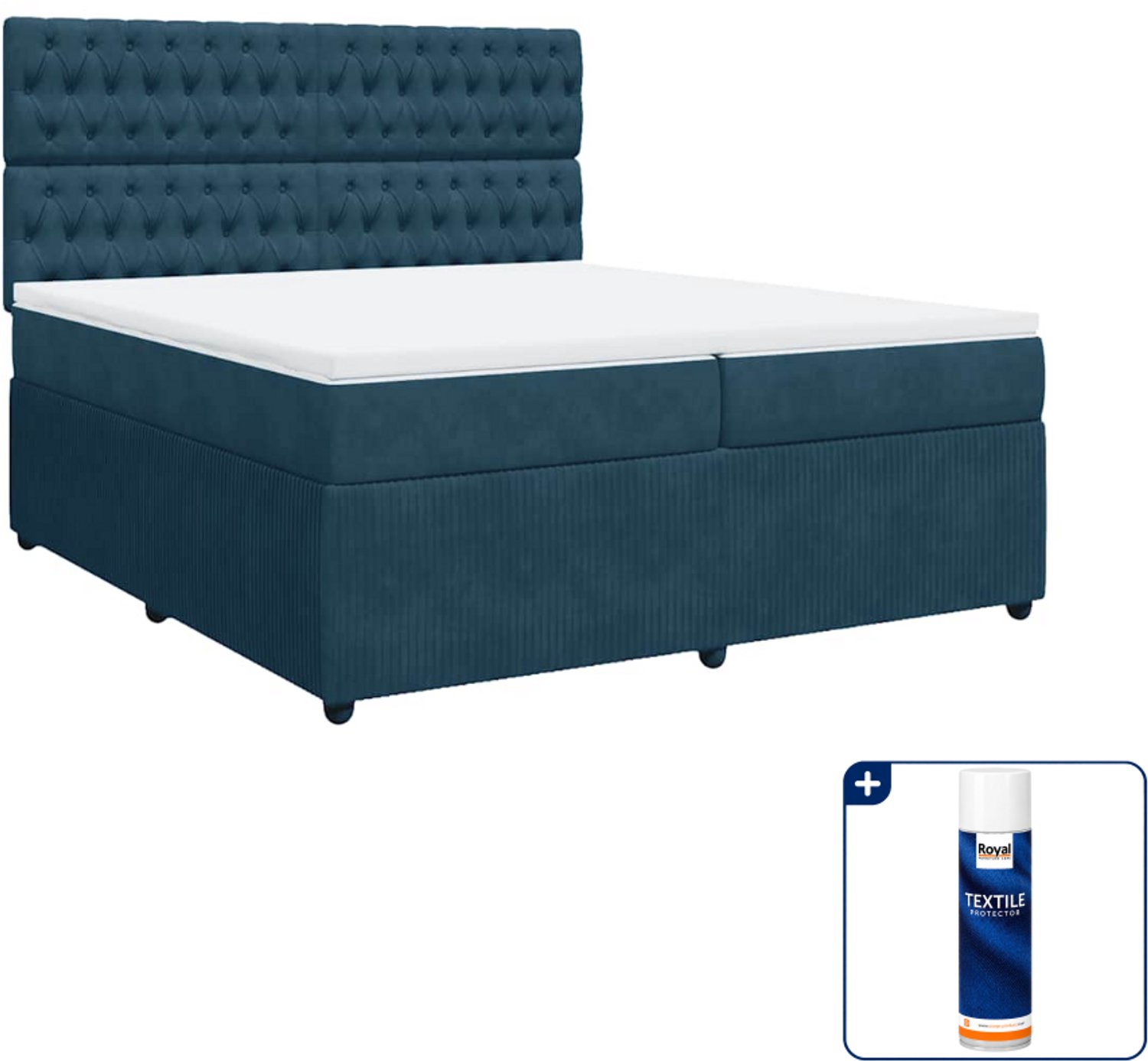 vidaXL Boxspring Super kingsize - 200 x 200 cm - fluweel - donkerblauw - Inclusief textielbeschermer 500 ml