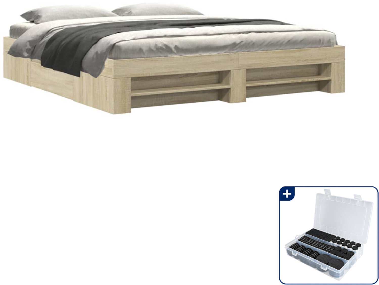 vidaXL bedframe Kingsize - 180 x 200 cm - sonoma eiken - Inclusief antikrasvilt 177-delig Bruin