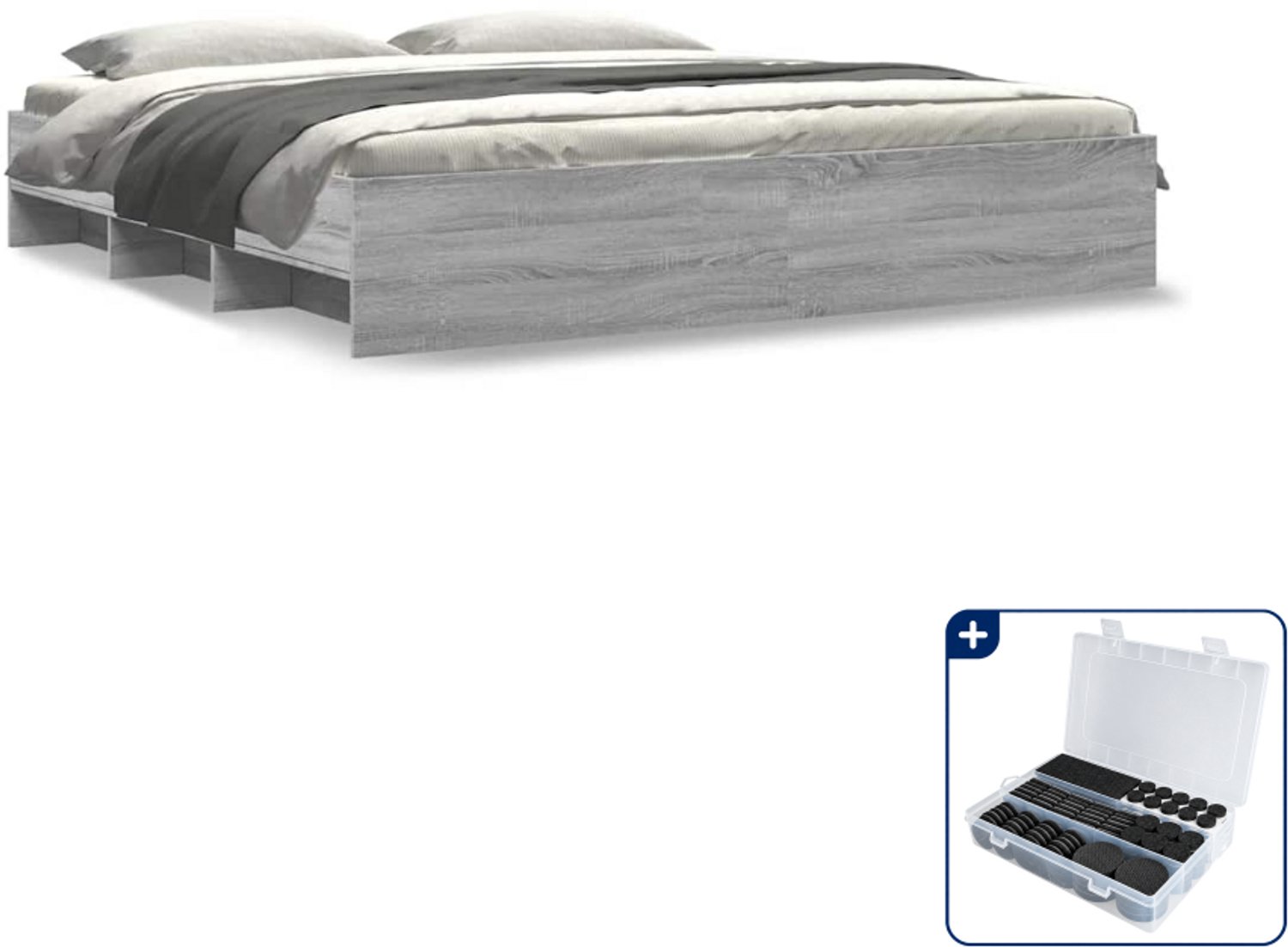 vidaXL Bedframe - Kingsize - 180 x 200 cm - grijs sonoma - Inclusief antikrasvilt 177-delig Wit
