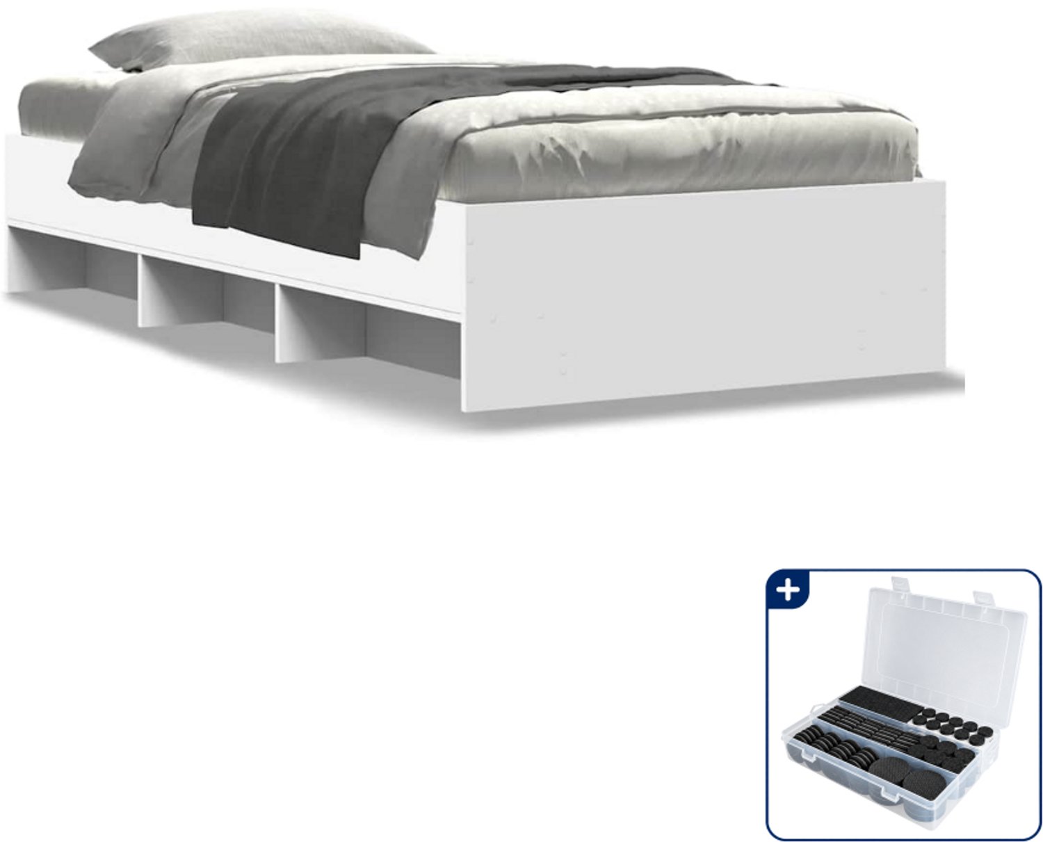 vidaXL bedframe - 100 x 200 cm - bewerkt hout - wit - Inclusief antikrasvilt 177-delig