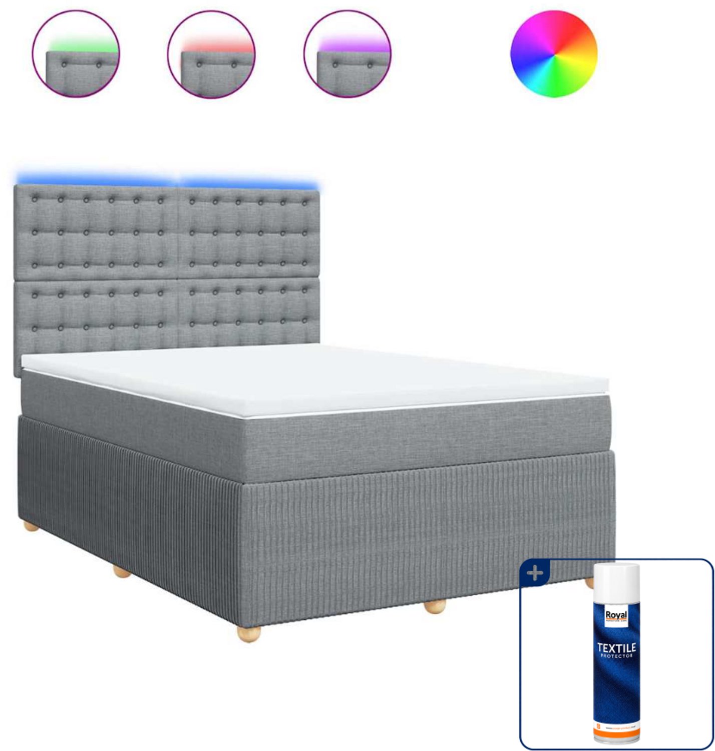 vidaXL boxspring Queensize - 160 x 200 cm - stof - lichtgrijs - Inclusief textielbeschermer 500 ml
