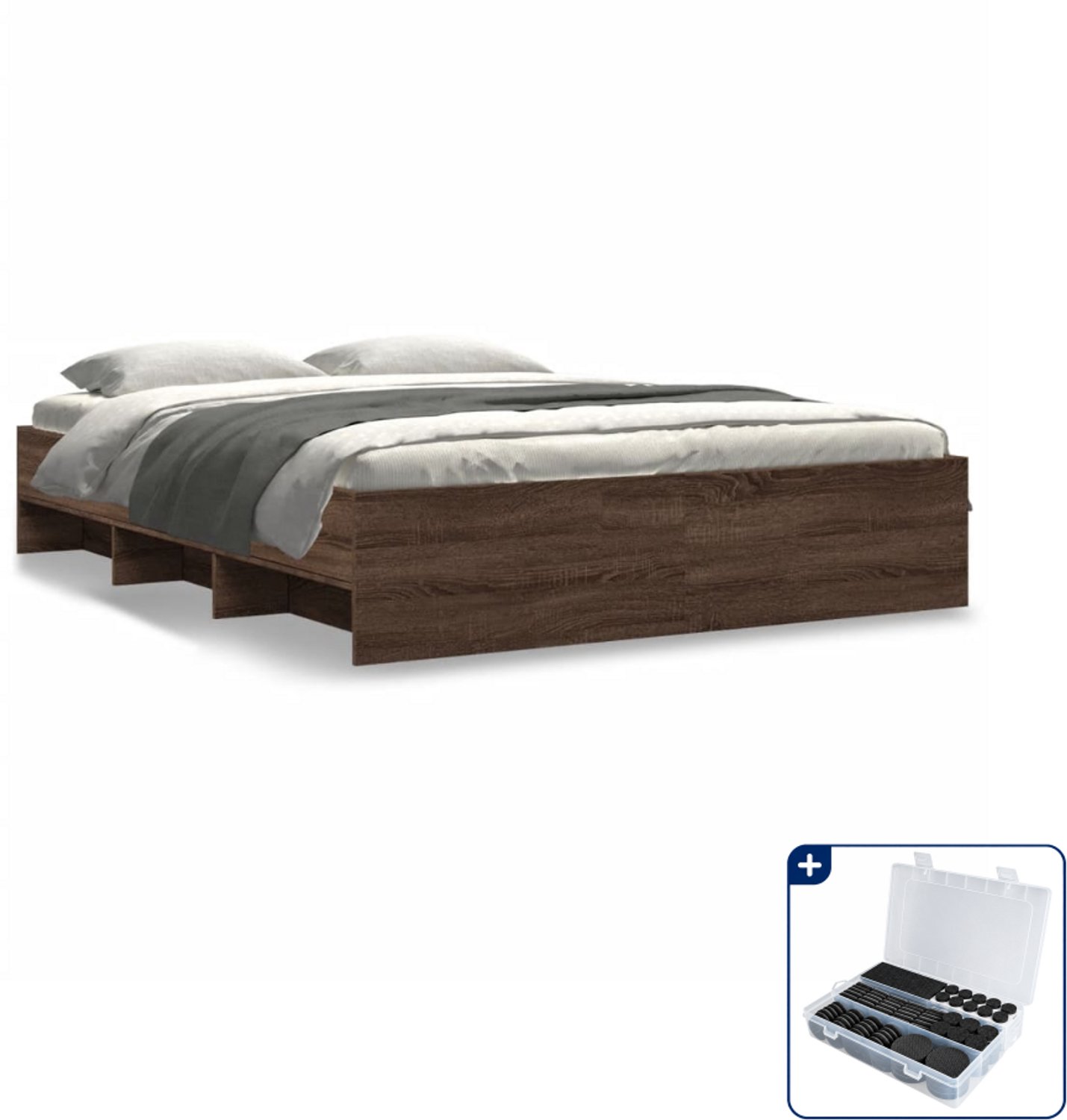 vidaXL bedframe - 150 x 200 cm - bewerkt hout - bruineiken - Inclusief antikrasvilt 177-delig Wit
