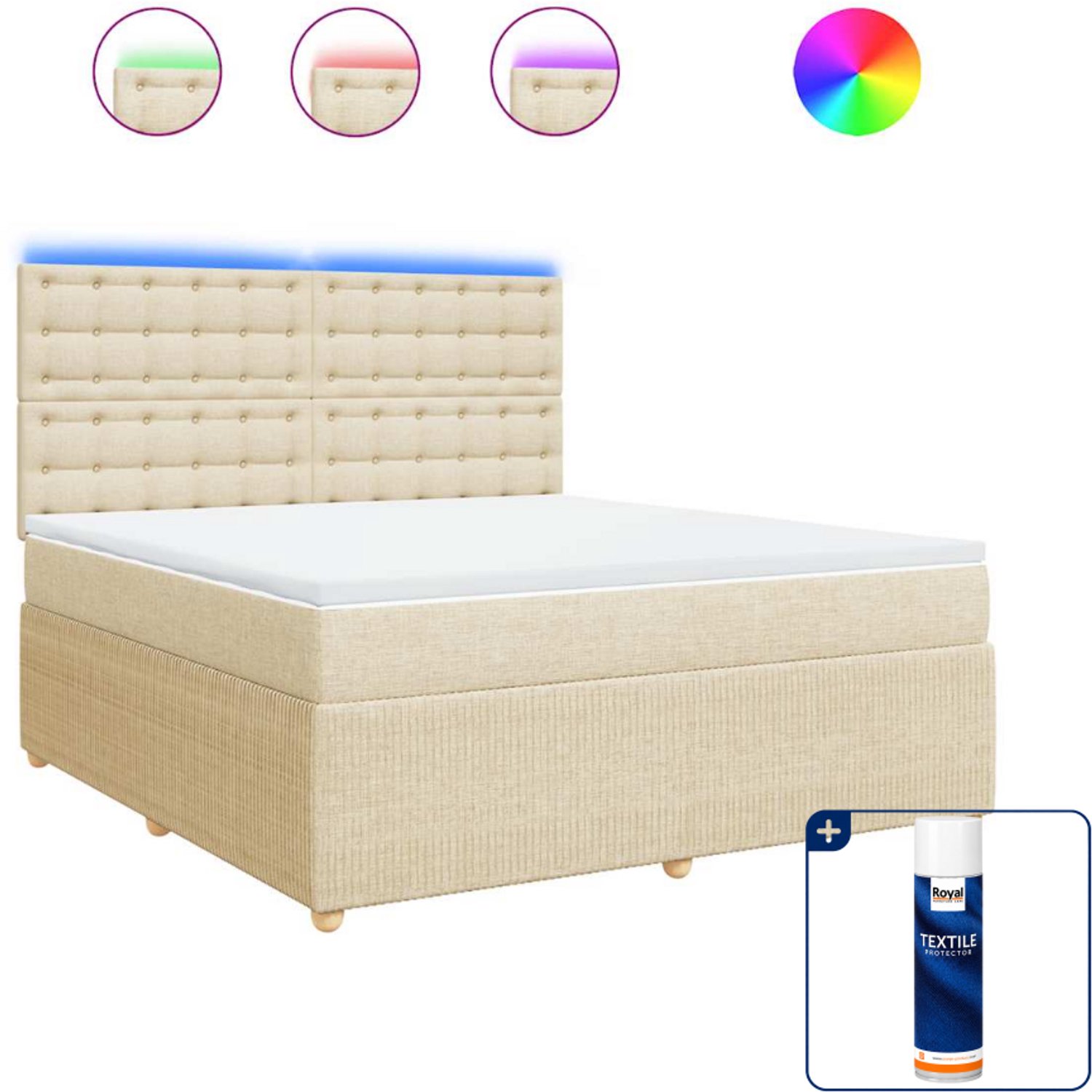 vidaXL Kingsize boxspring met matras - 180 x 200 cm - crème - Inclusief textielbeschermer 500 ml