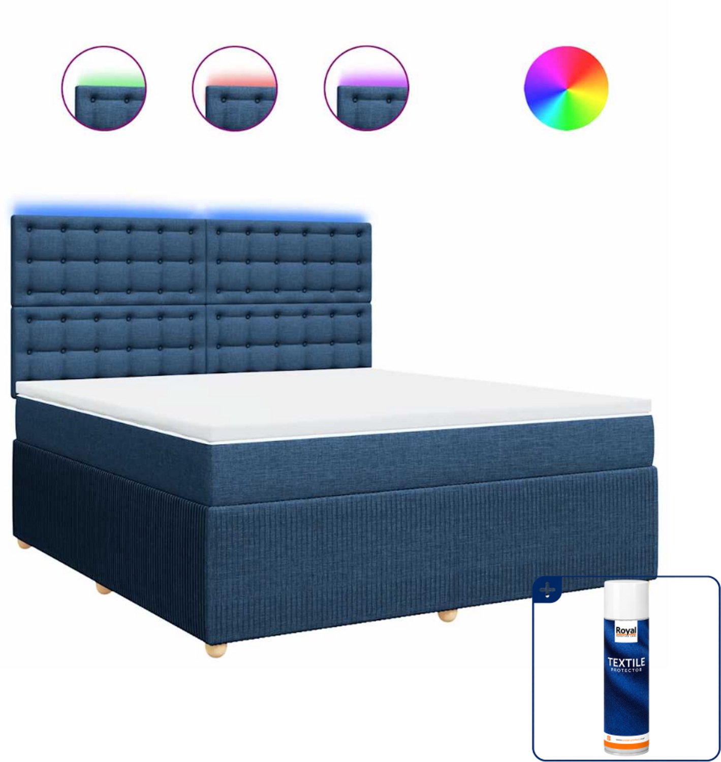 vidaXL Kingsize boxspring met matras - 180 x 200 cm - blauw - Inclusief textielbeschermer 500 ml