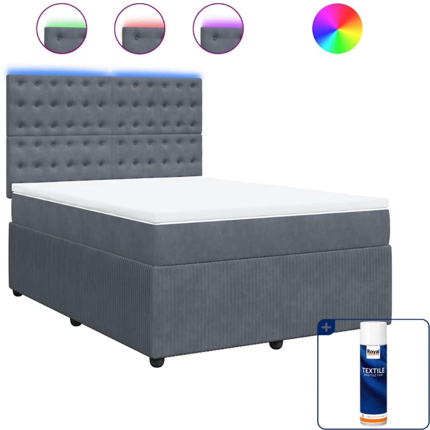 vidaXL Boxspring Small double - 140 x 200 cm - fluweel - donkergrijs - Inclusief textielbeschermer 500 ml Wit
