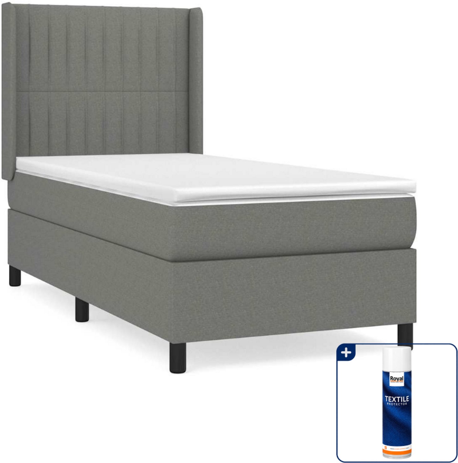 vidaXL Boxspring met matras - 90 x 190 cm - stof - donkergrijs - Inclusief textielbeschermer 500 ml