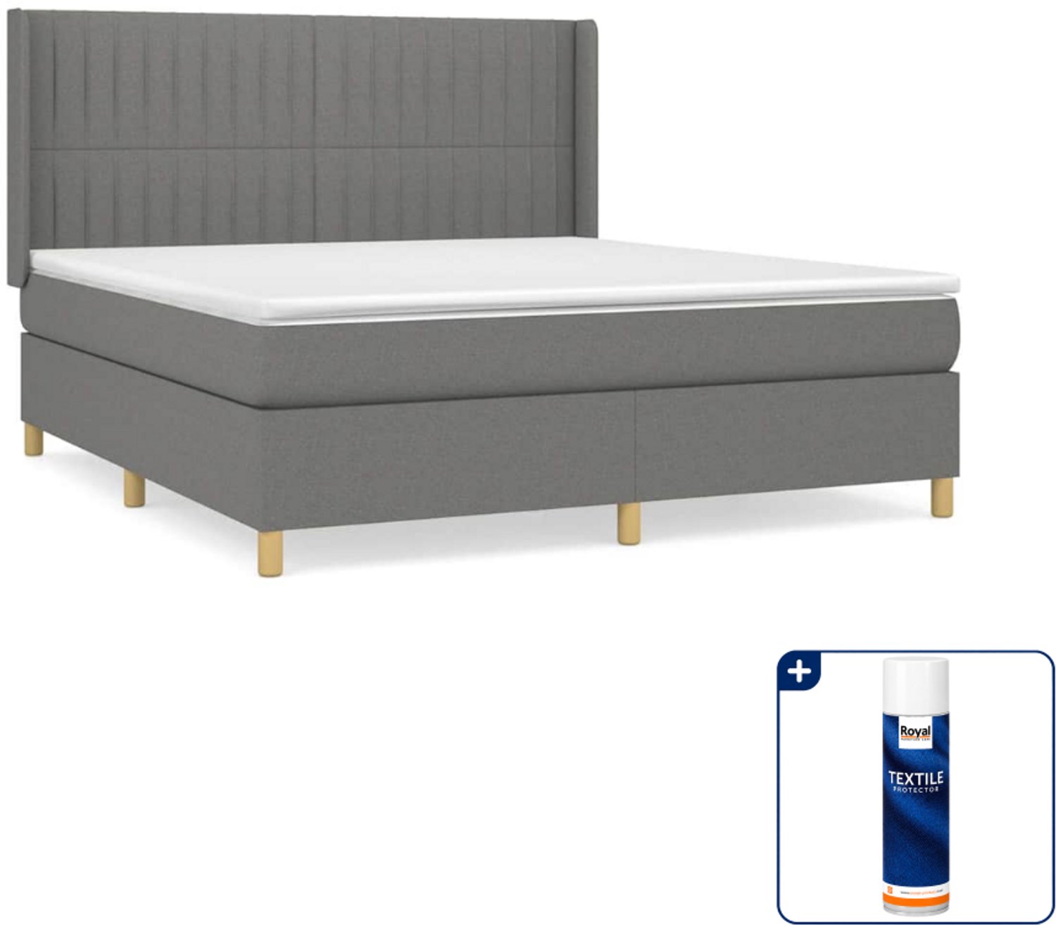 vidaXL Kingsize boxspring met matras - 180 x 200 cm - donkergrijs - Inclusief textielbeschermer 500 ml