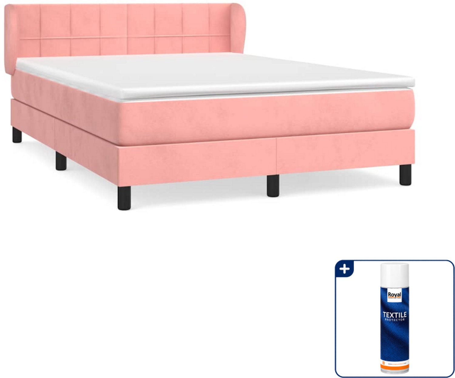 vidaXL boxspring met matras - Small double - 140 x 200 cm - roze - Inclusief textielbeschermer 500 ml