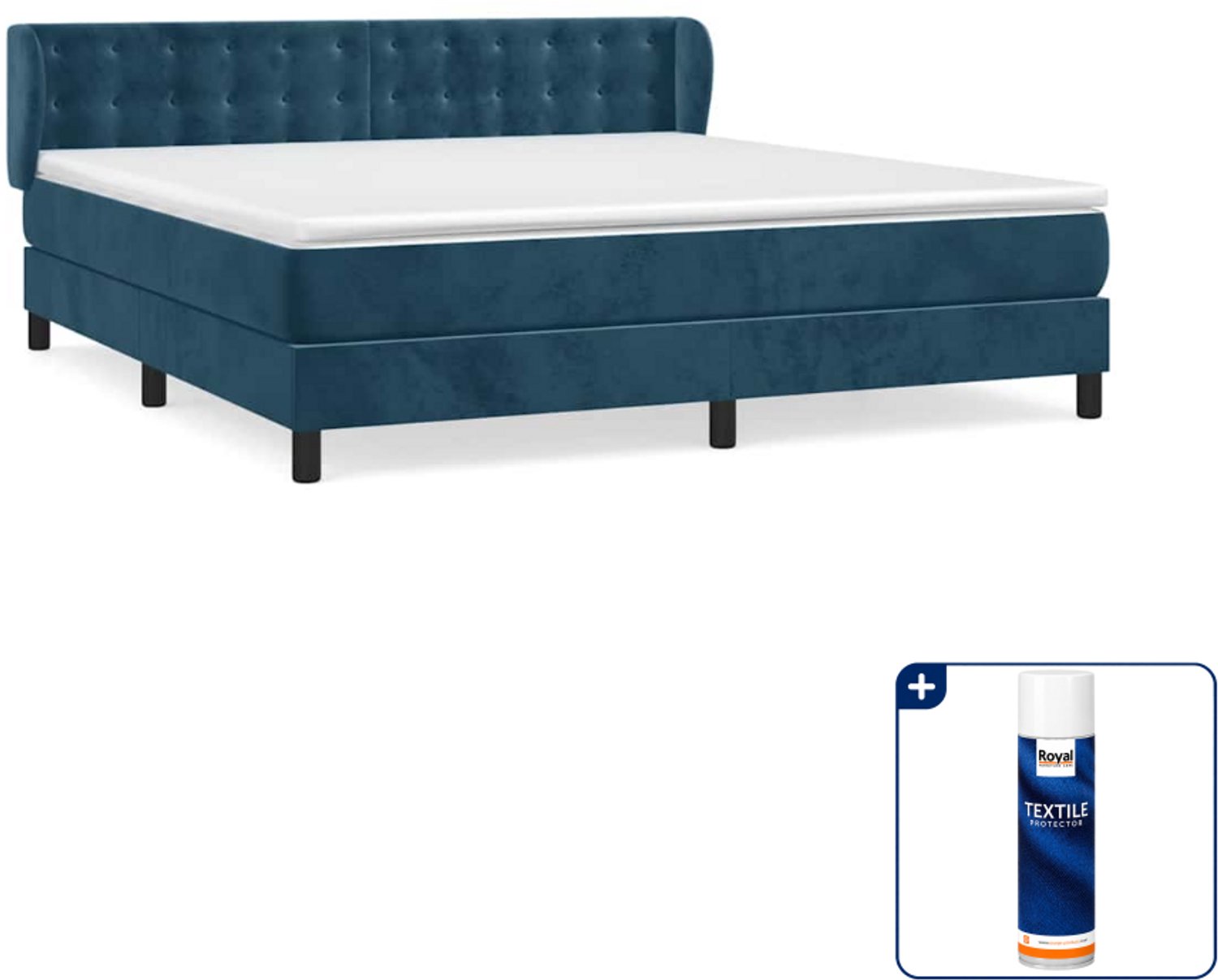 vidaXL Queensize boxspring met matras - 160 x 200 cm - fluweel - donkerblauw - Inclusief textielbeschermer 500 ml