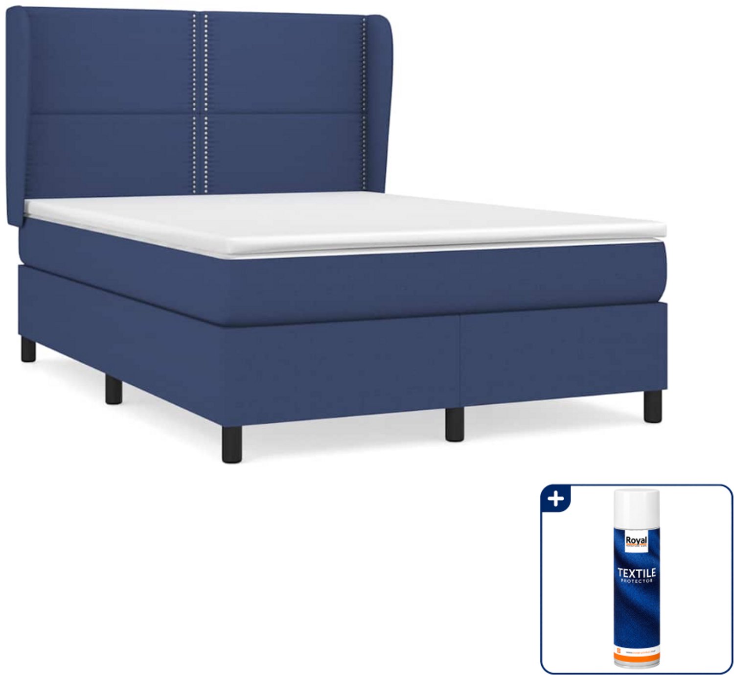 vidaXL boxspring met matras - Small double - 140 x 200 cm - blauw - Inclusief textielbeschermer 500 ml