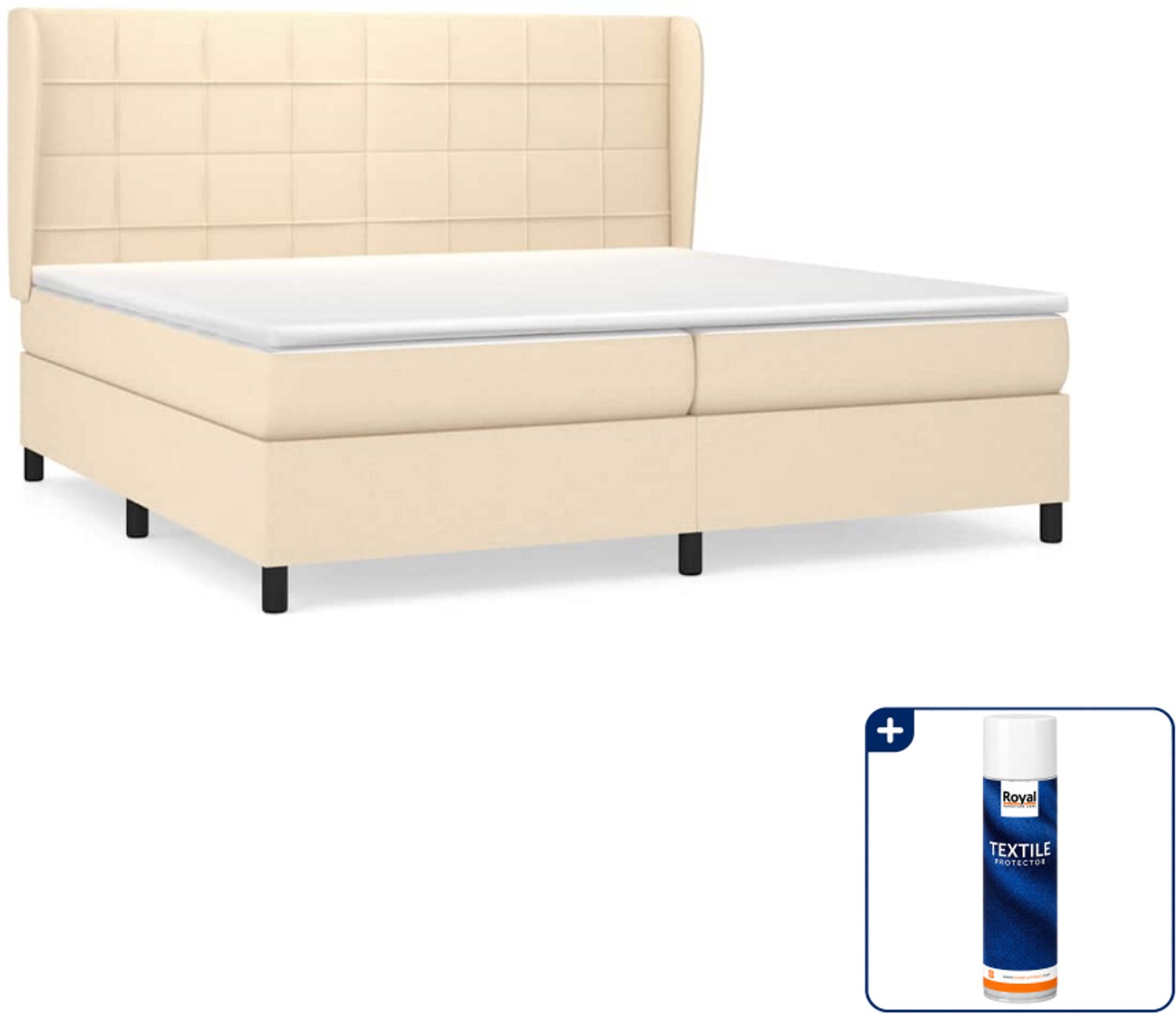 vidaXL boxspring - 200 x 200 cm - crème - Inclusief textielbeschermer 500 ml