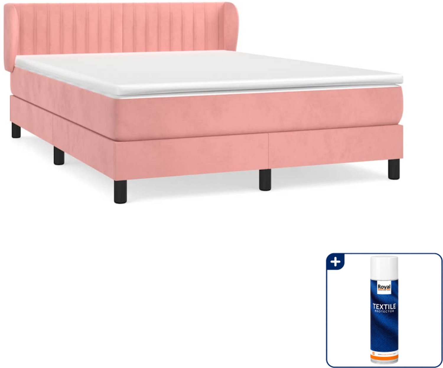 vidaXL boxspring met matras 140 x 190 cm - fluweel - roze - Inclusief textielbeschermer 500 ml