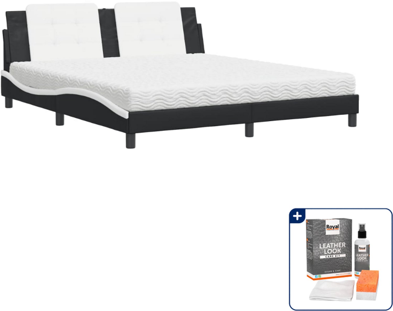 vidaXL Zadar bed met matras - Kingsize - 180 x 200 cm - zwart en wit - Inclusief onderhoudsset voor kunstleer 150 ml