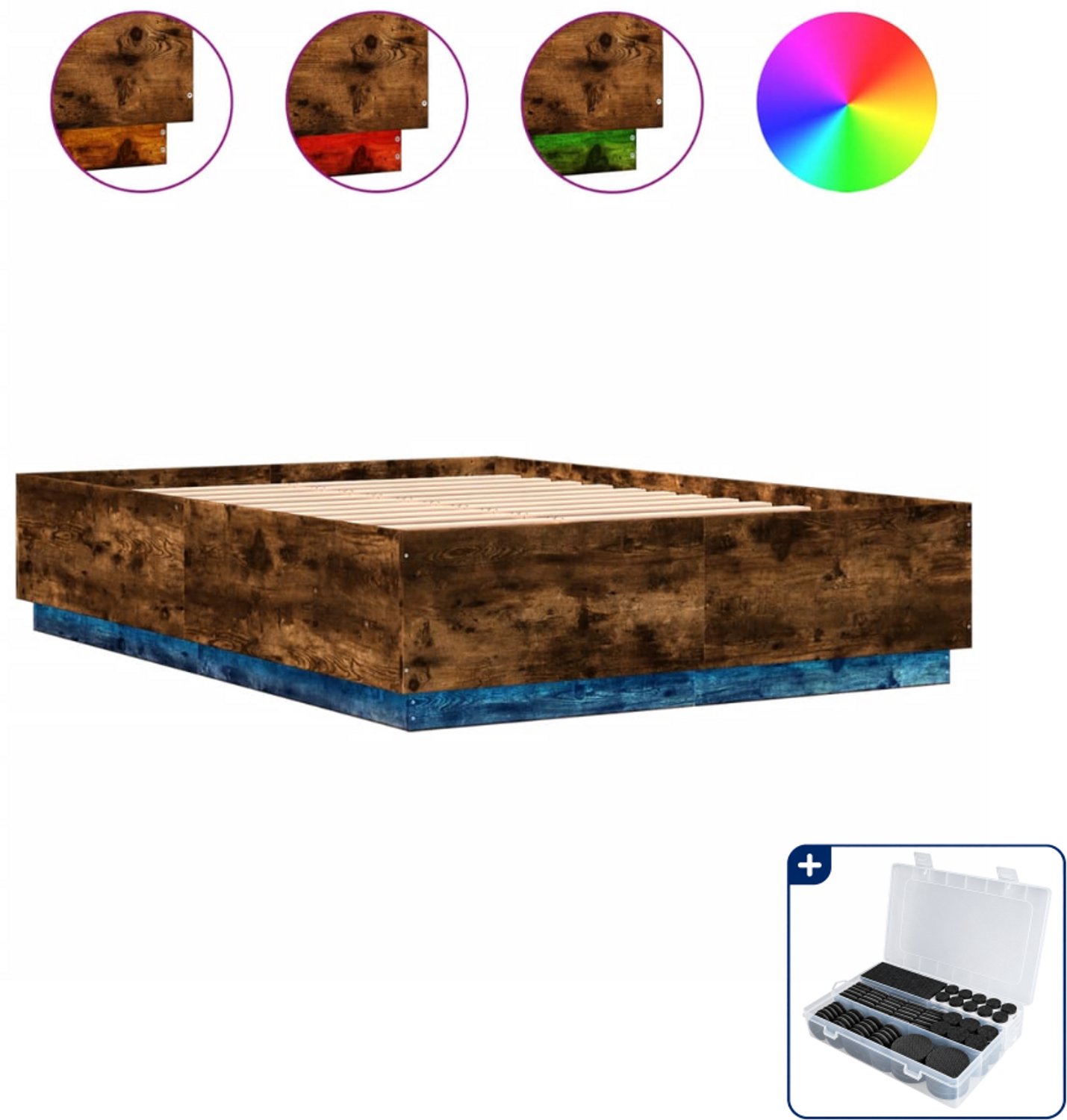vidaXL Bedframe met led - 150 x 200 cm - gerookt eiken - Inclusief antikrasvilt 177-delig Bruin