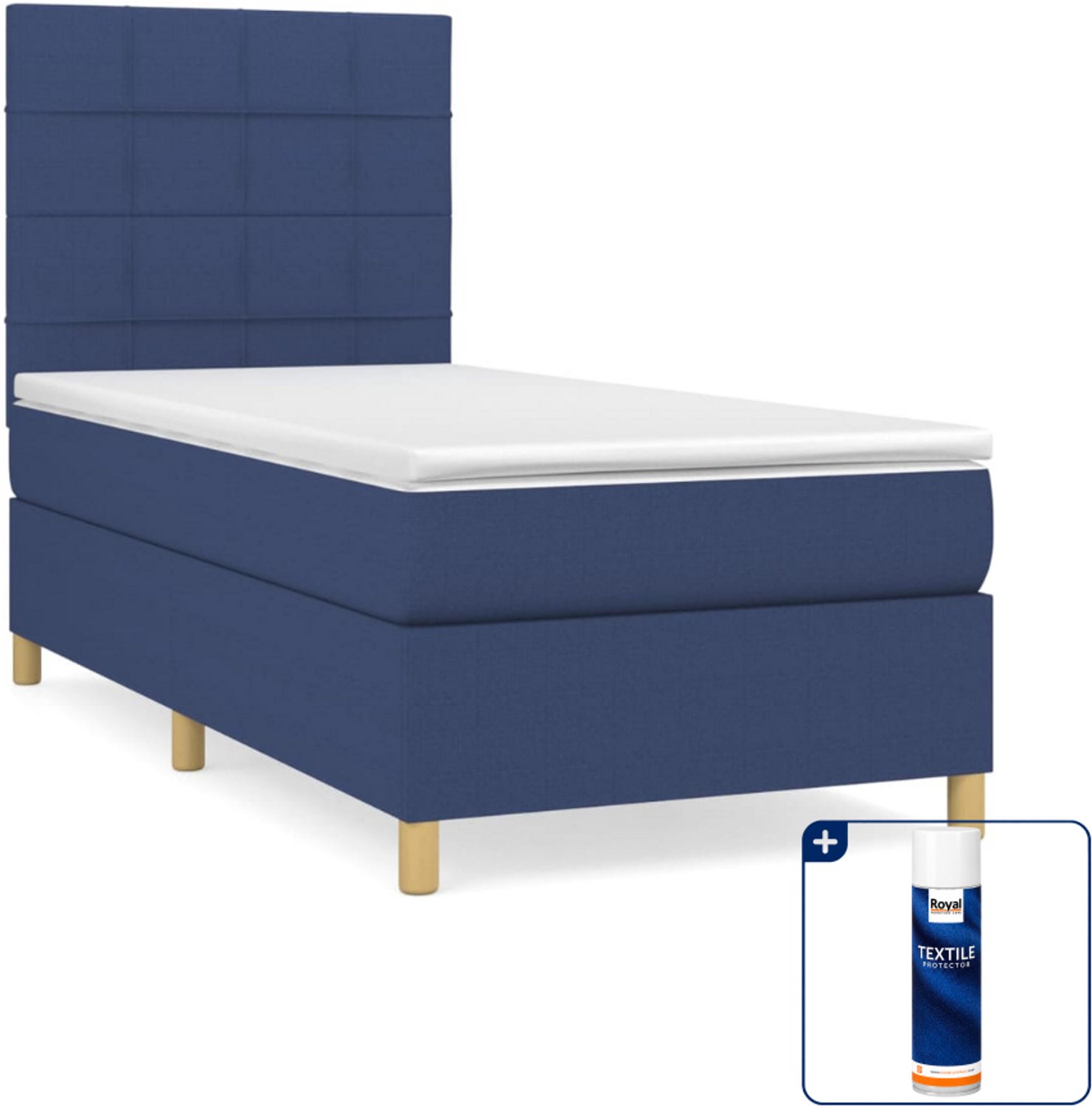 vidaXL boxspring met matras 90 x 200 cm - stof - blauw - Inclusief textielbeschermer 500 ml
