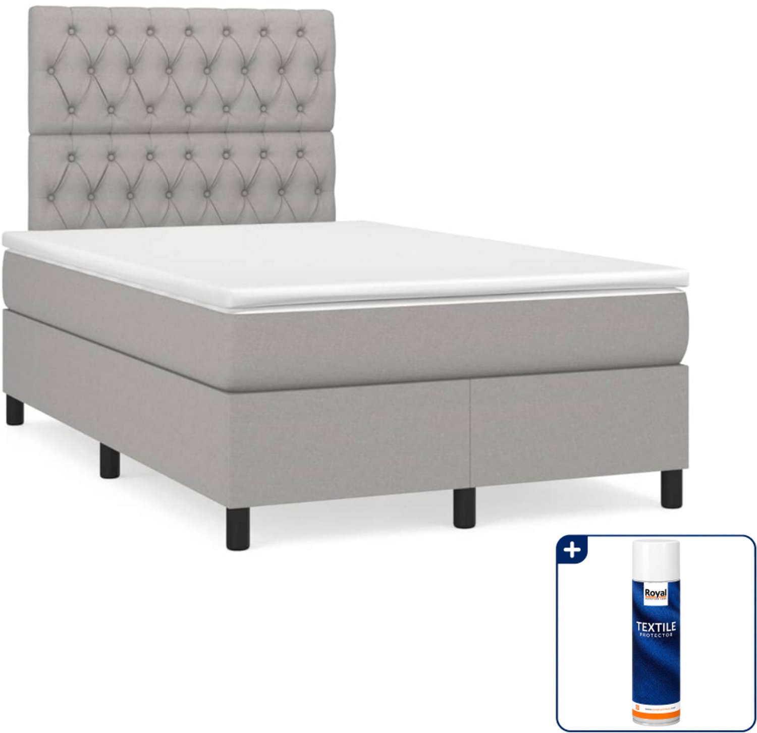 vidaXL boxspring met matras 120 x 200 cm - lichtgrijs - Inclusief textielbeschermer 500 ml