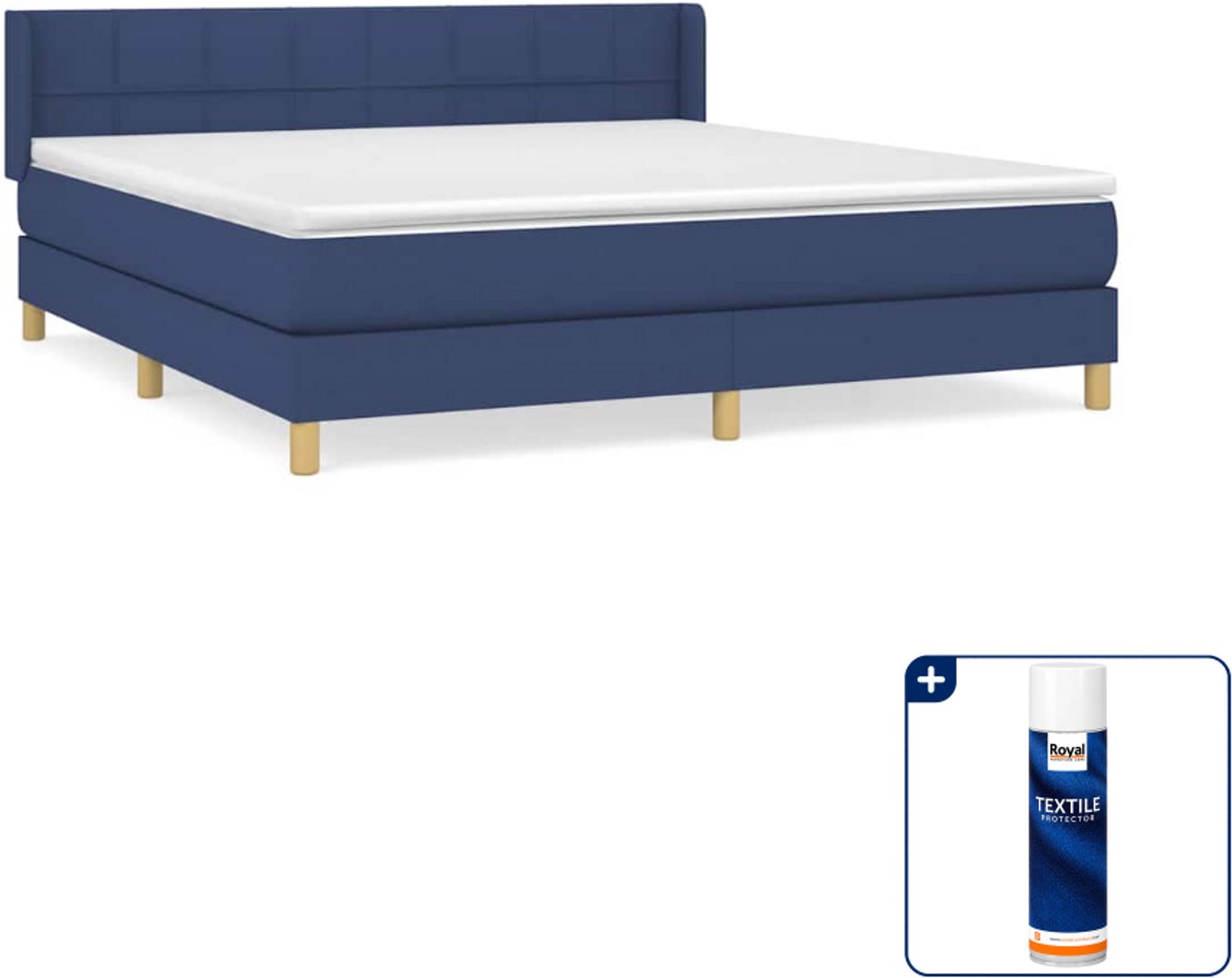 vidaXL Boxspring - Kingsize - 180 x 200 cm - blauw - Inclusief textielbeschermer 500 ml