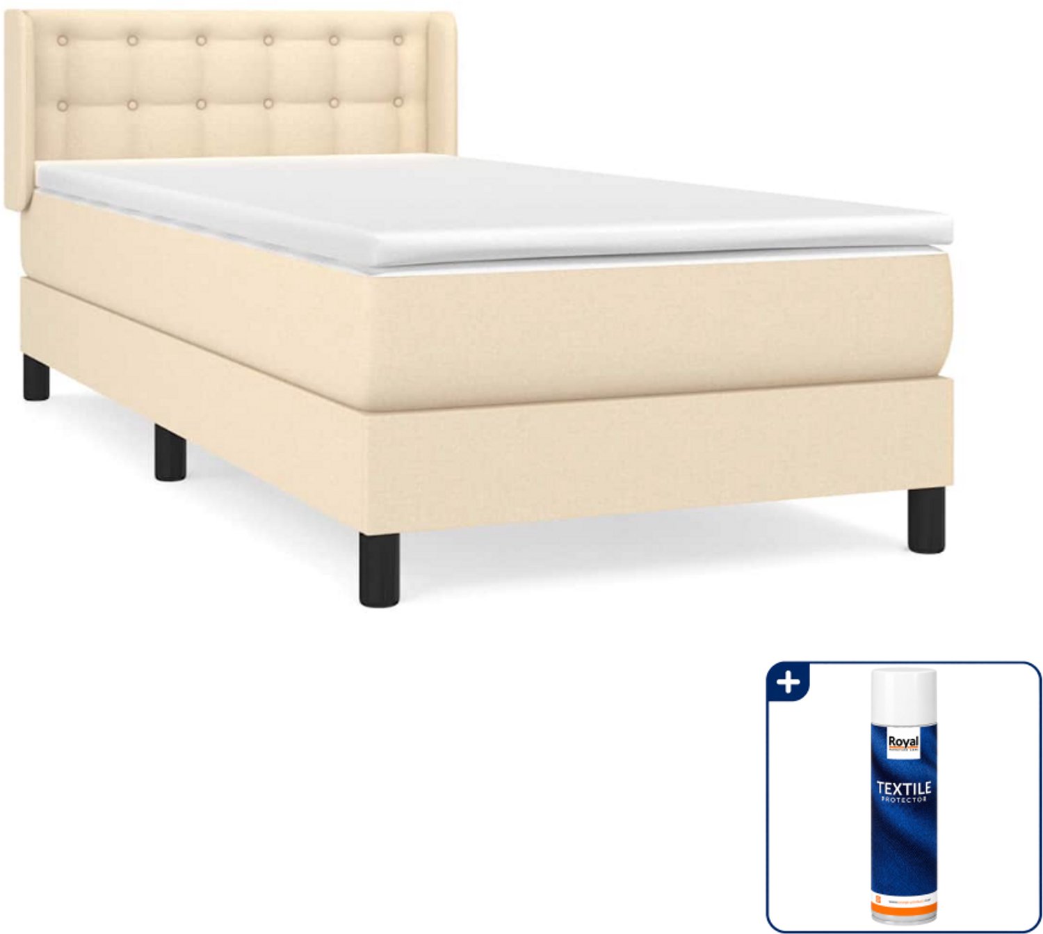vidaXL boxspring met matras 90 x 190 cm - stof - crèmekleurig - Inclusief textielbeschermer 500 ml