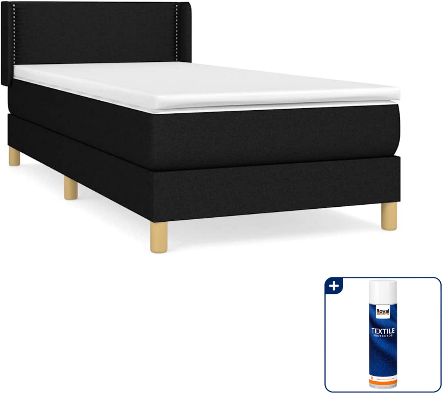 vidaXL boxspring met matras 90 x 190 cm - zwart - Inclusief textielbeschermer 500 ml