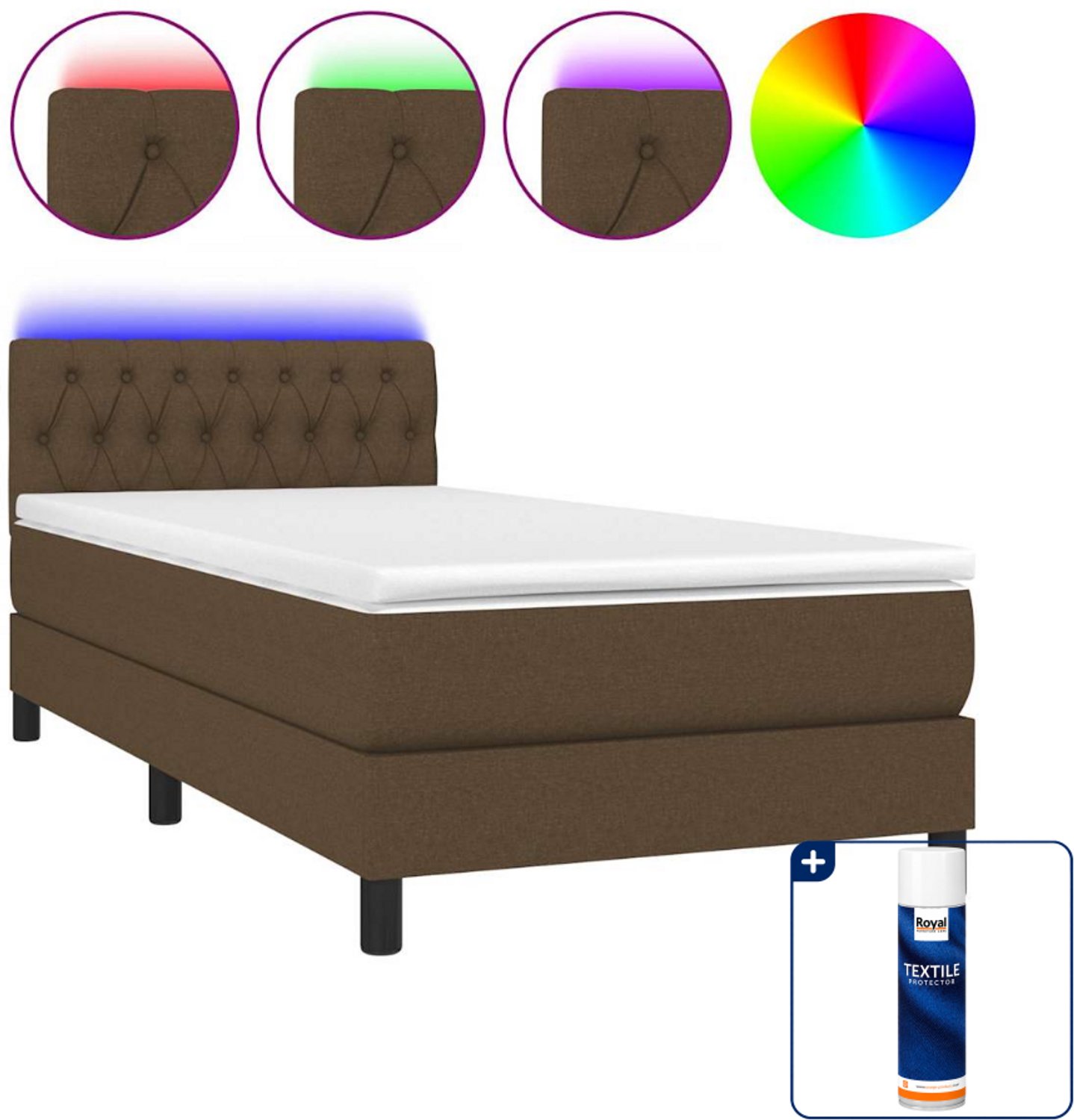vidaXL boxspring met matras en LED - 80 x 200 cm - donkerbruin - Inclusief textielbeschermer 500 ml