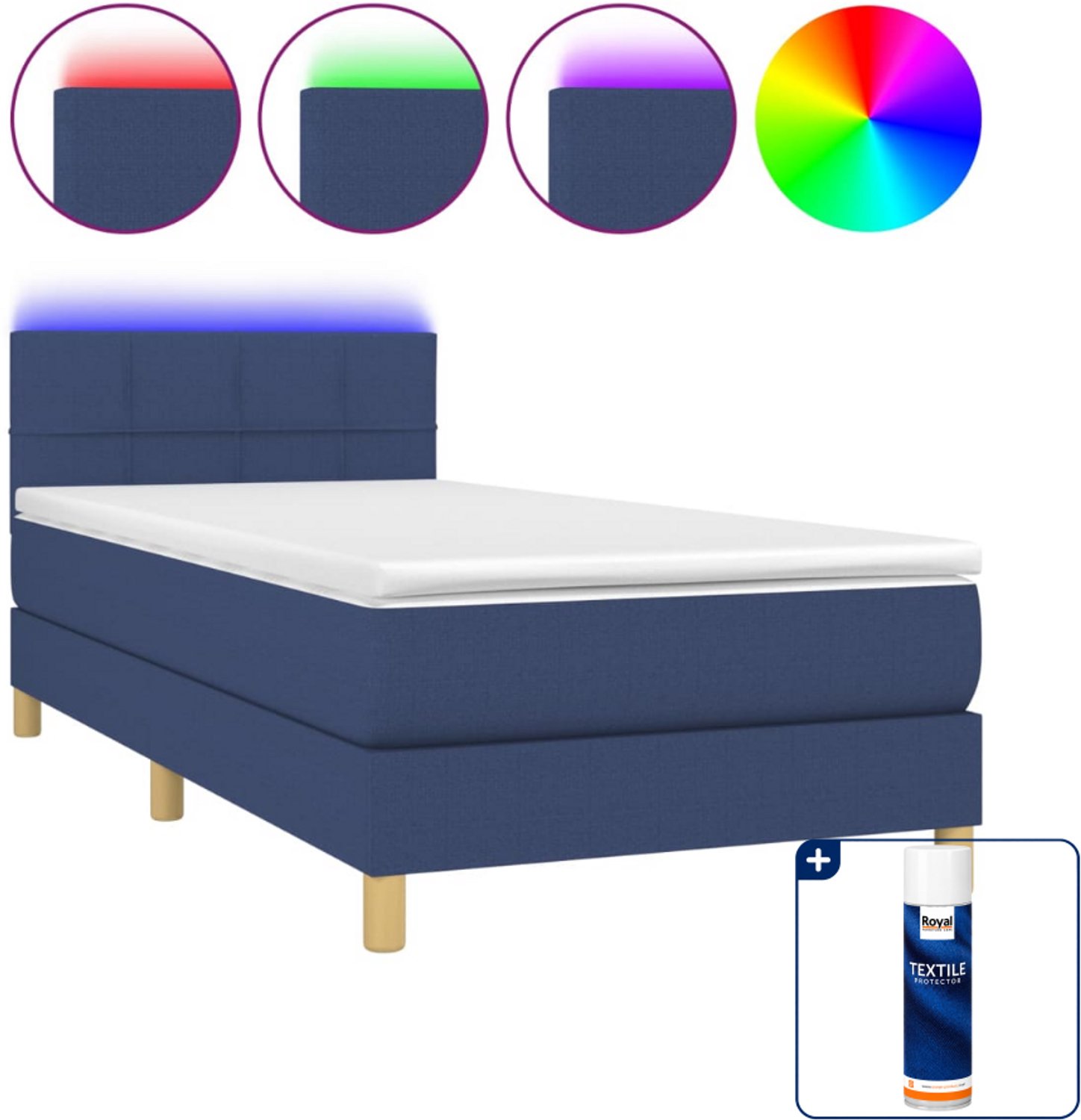 vidaXL Boxspring met matras en LED - 90 x 190 cm - blauw - Inclusief textielbeschermer 500 ml