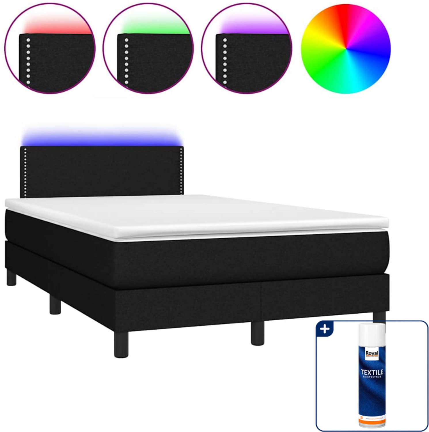 vidaXL boxspring met matras en led - 120 x 200 cm - zwart - Inclusief textielbeschermer 500 ml
