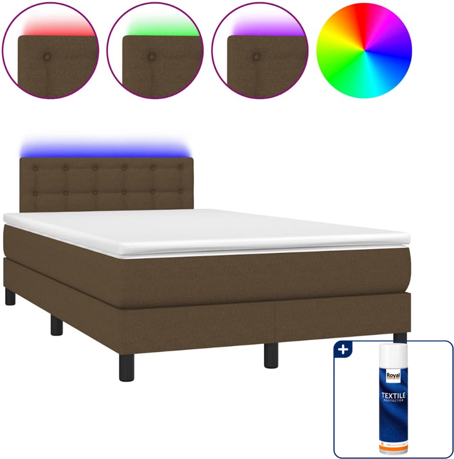 vidaXL boxspring met matras en led - 120 x 200 cm - donkerbruin - Inclusief textielbeschermer 500 ml