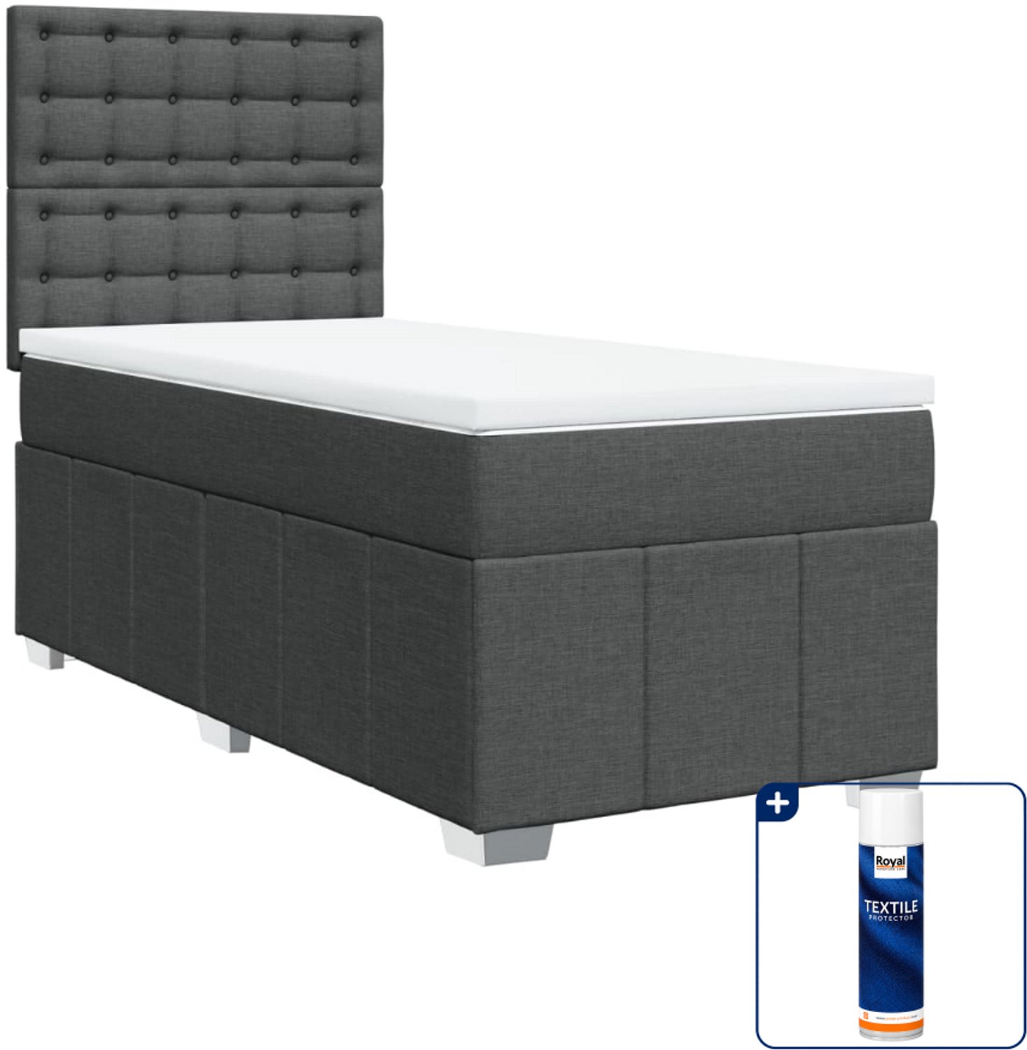 vidaXL boxspring met matras - 100 x 200 cm - donkergrijs - Inclusief textielbeschermer 500 ml