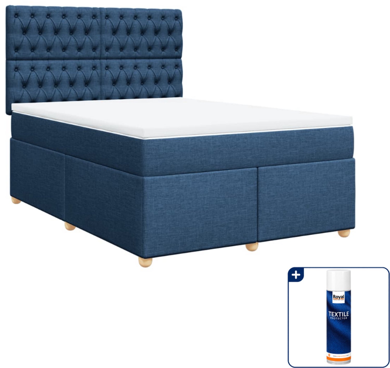 vidaXL Boxspring Queensize - 160 x 200 cm - blauw - Inclusief textielbeschermer 500 ml