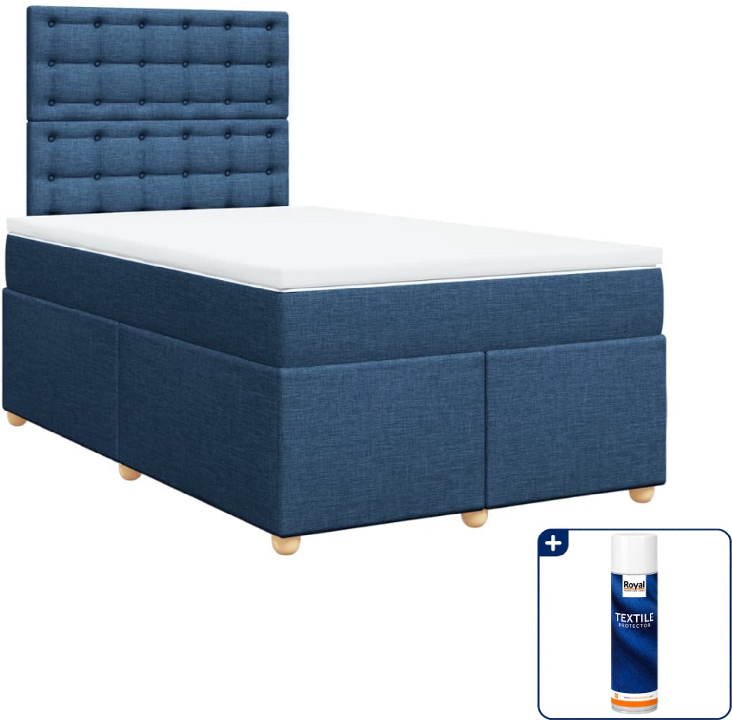 vidaXL boxspring met matras 120 x 200 cm - blauw - Inclusief textielbeschermer 500 ml