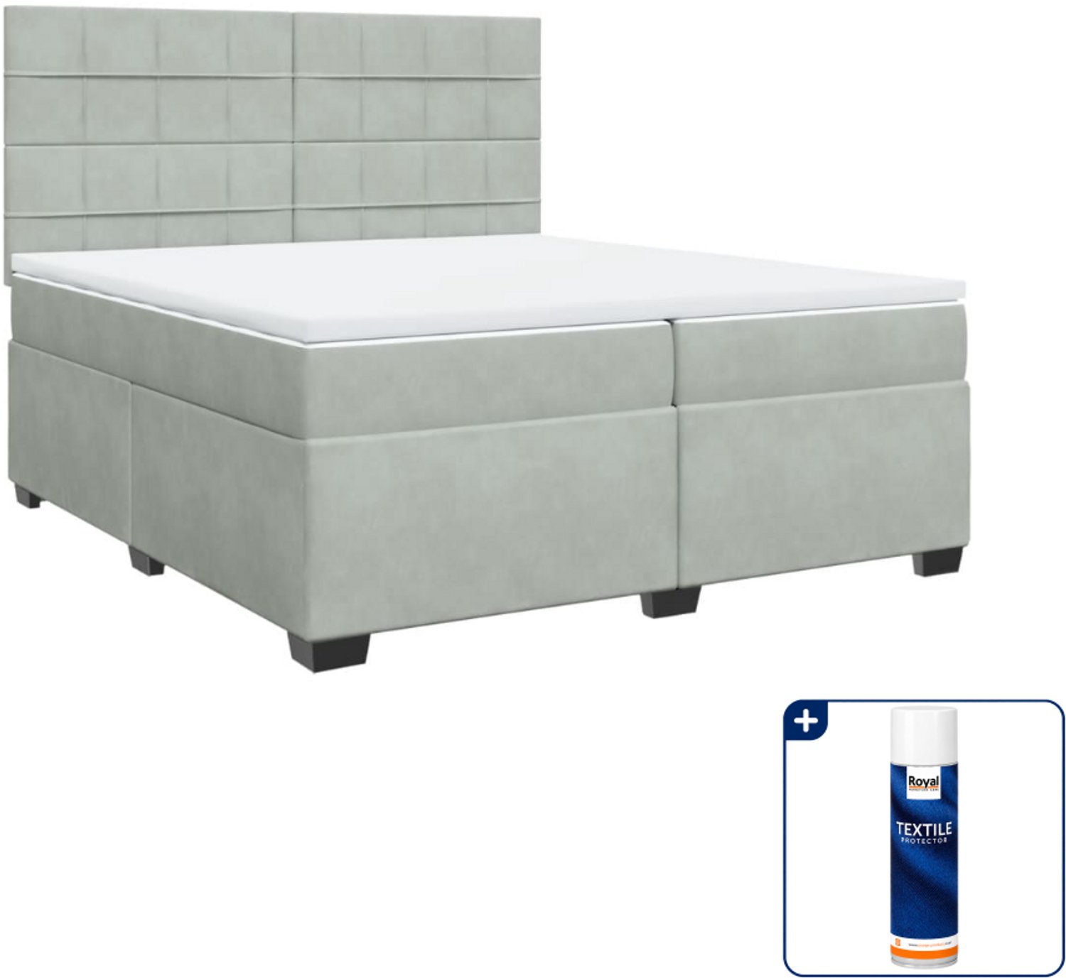 vidaXL Boxspring Super kingsize - 200x200 cm - fluweel - lichtgrijs - Inclusief textielbeschermer 500 ml