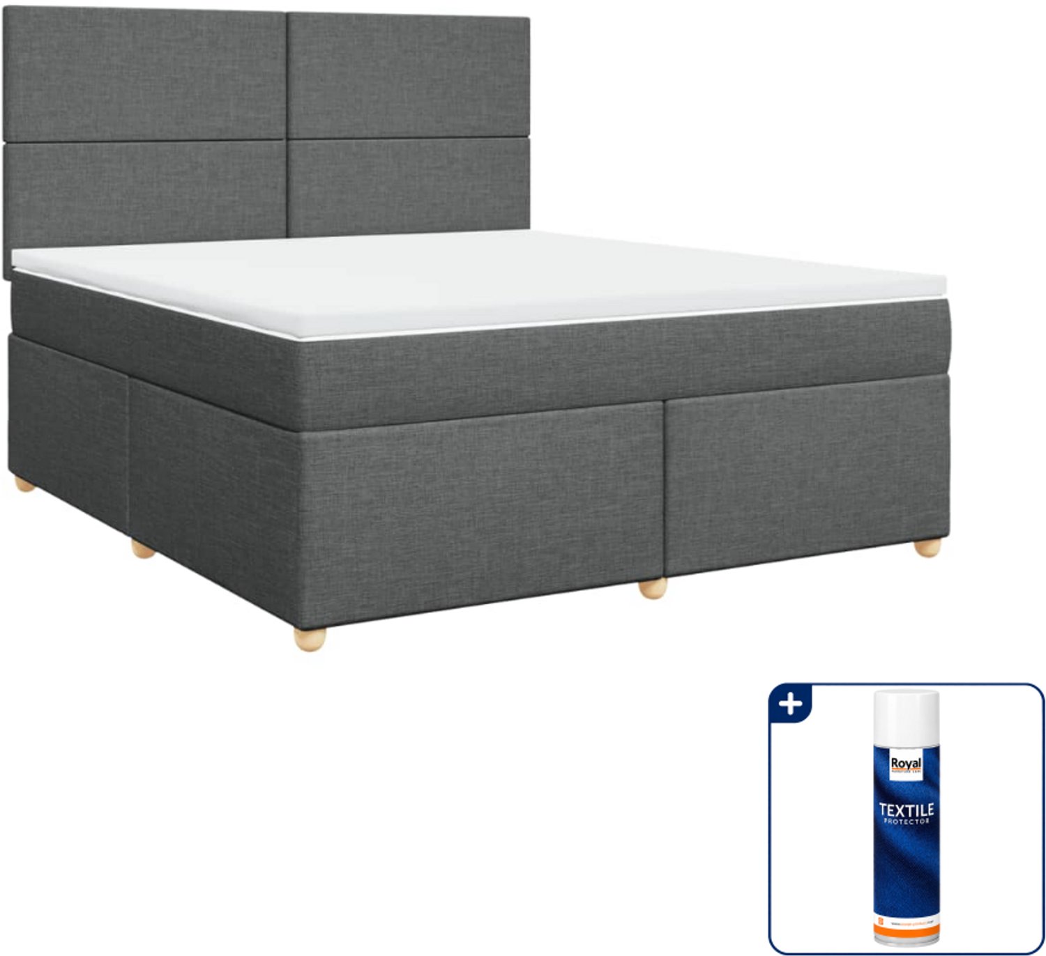 vidaXL Kingsize boxspring met matras - 180 x 200 cm - donkergrijs - Inclusief textielbeschermer 500 ml