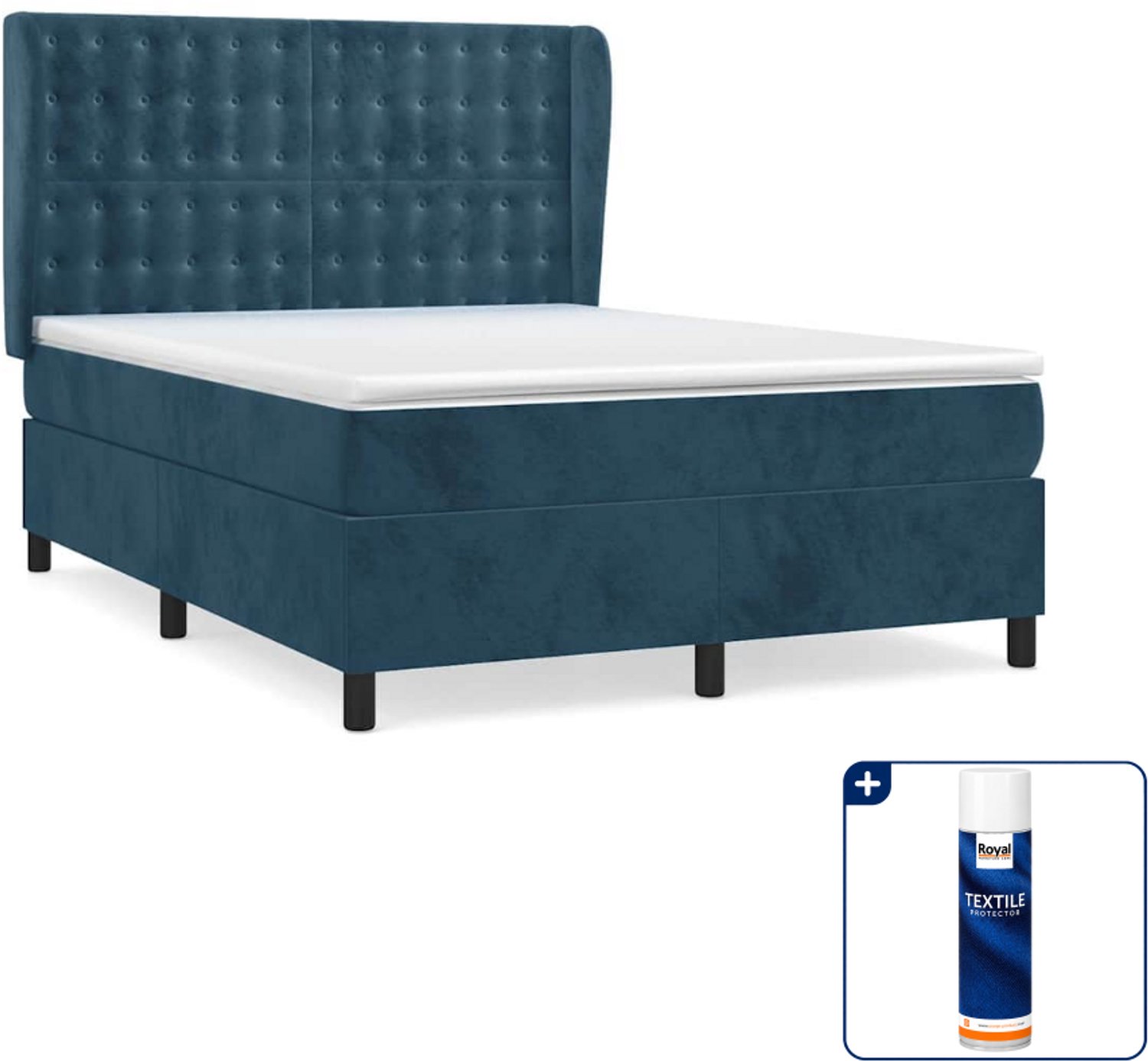 vidaXL Boxspring Small double - 140 x 200 cm - fluweel - donkerblauw - Inclusief textielbeschermer 500 ml