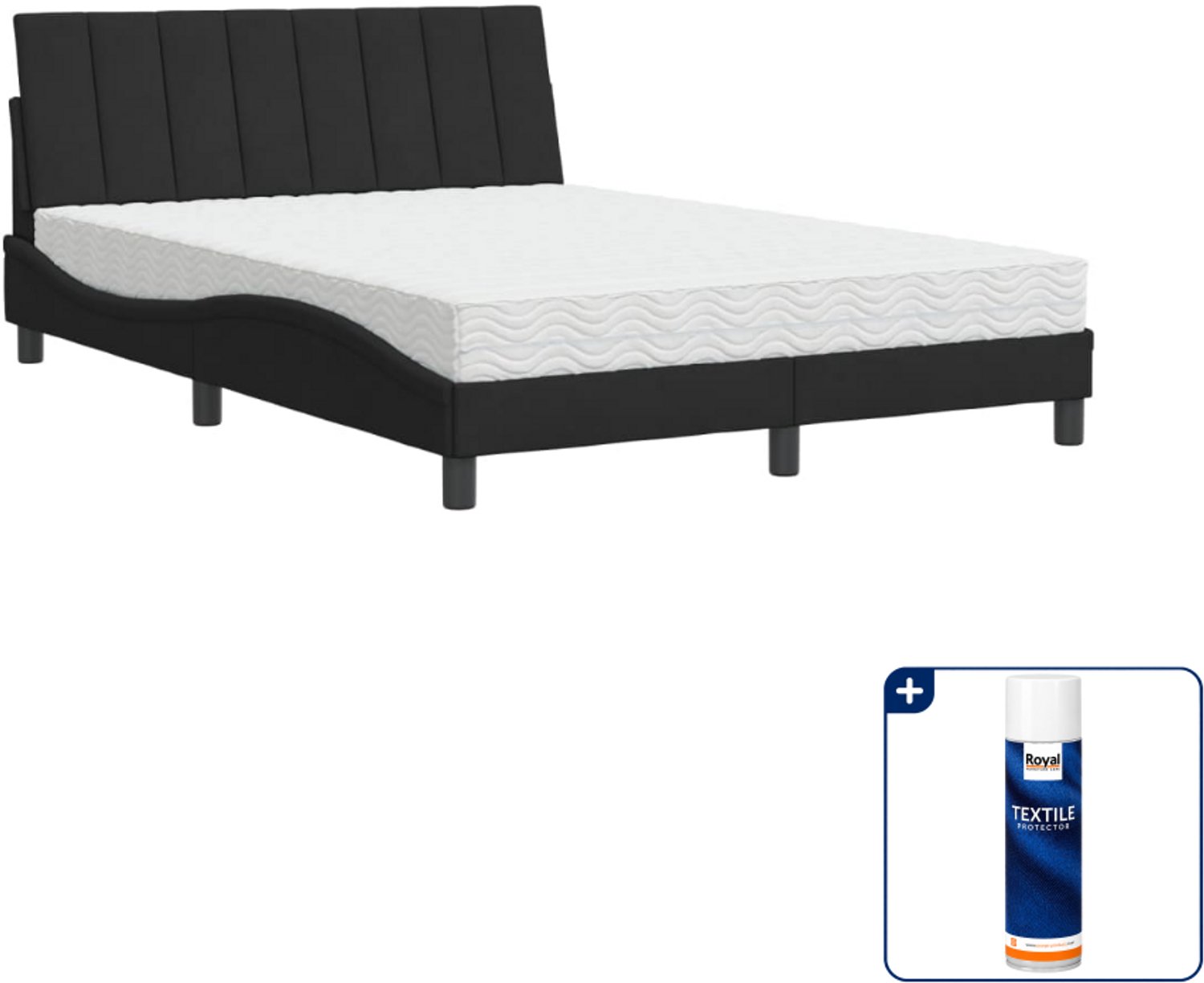 vidaXL bed met matras Hanko - Small double - 140 x 200 cm - zwart - Inclusief textielbeschermer 500 ml