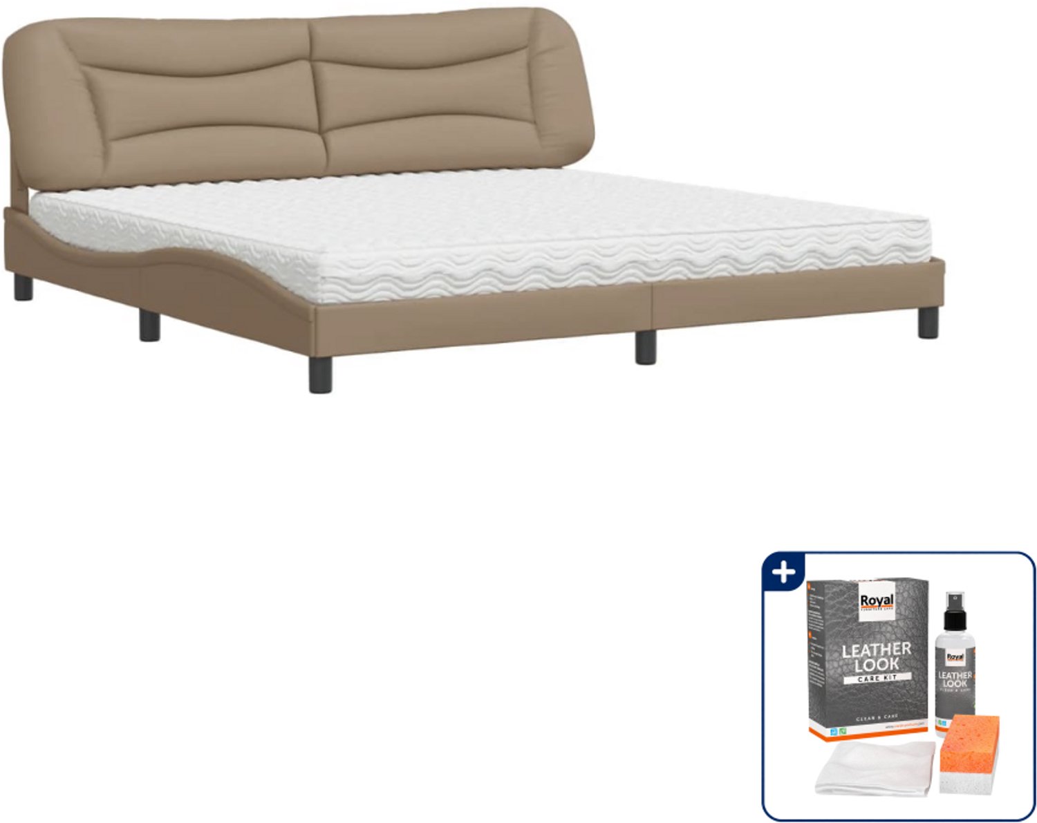 vidaXL Hvar bed met matras - 200 x 200 cm - cappuccino - Inclusief onderhoudsset voor kunstleer 150 ml Grijs