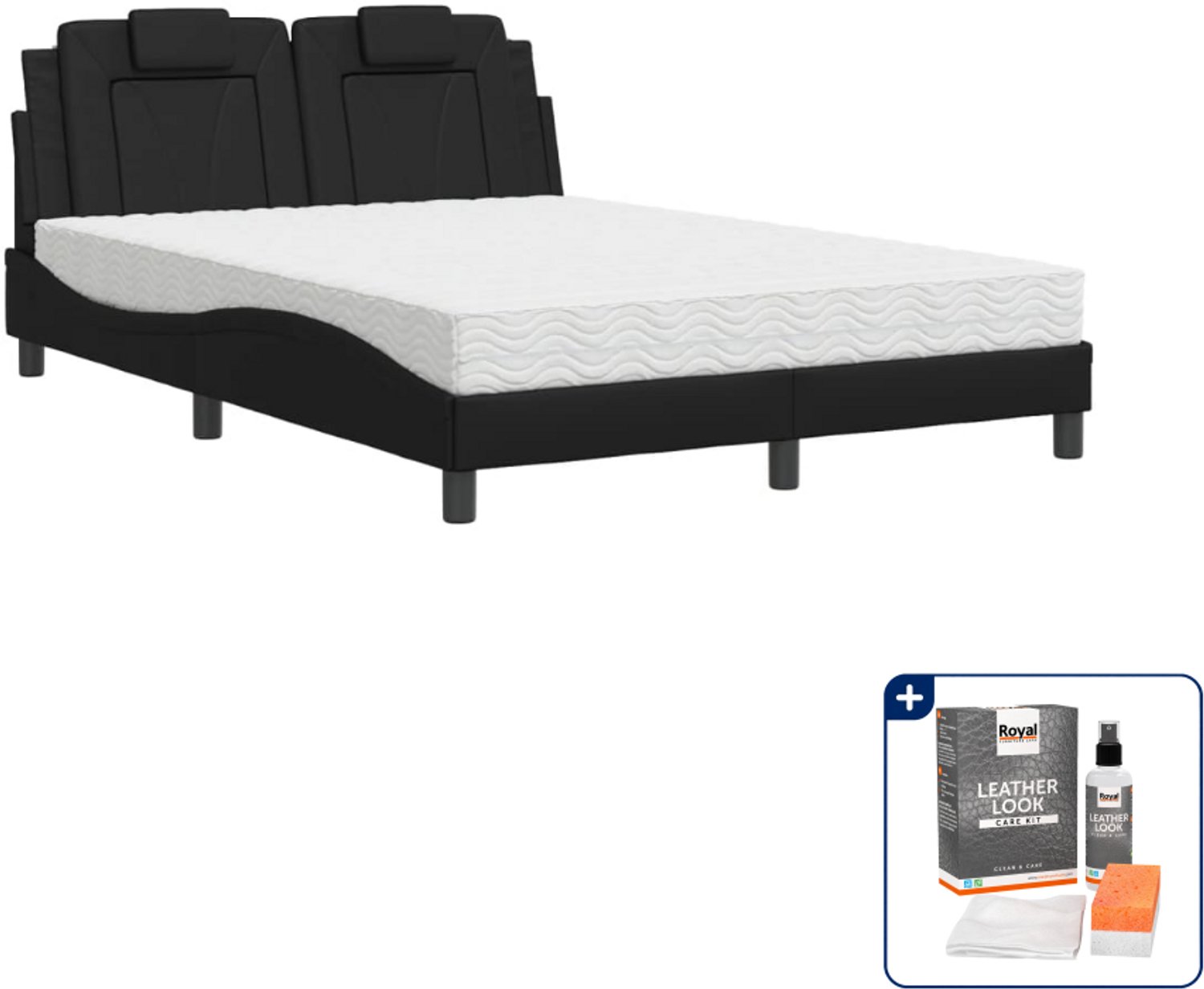 vidaXL bed Viana met matras - 120 x 200 cm - kunstleer - zwart - Inclusief onderhoudsset voor kunstleer 150 ml Grijs