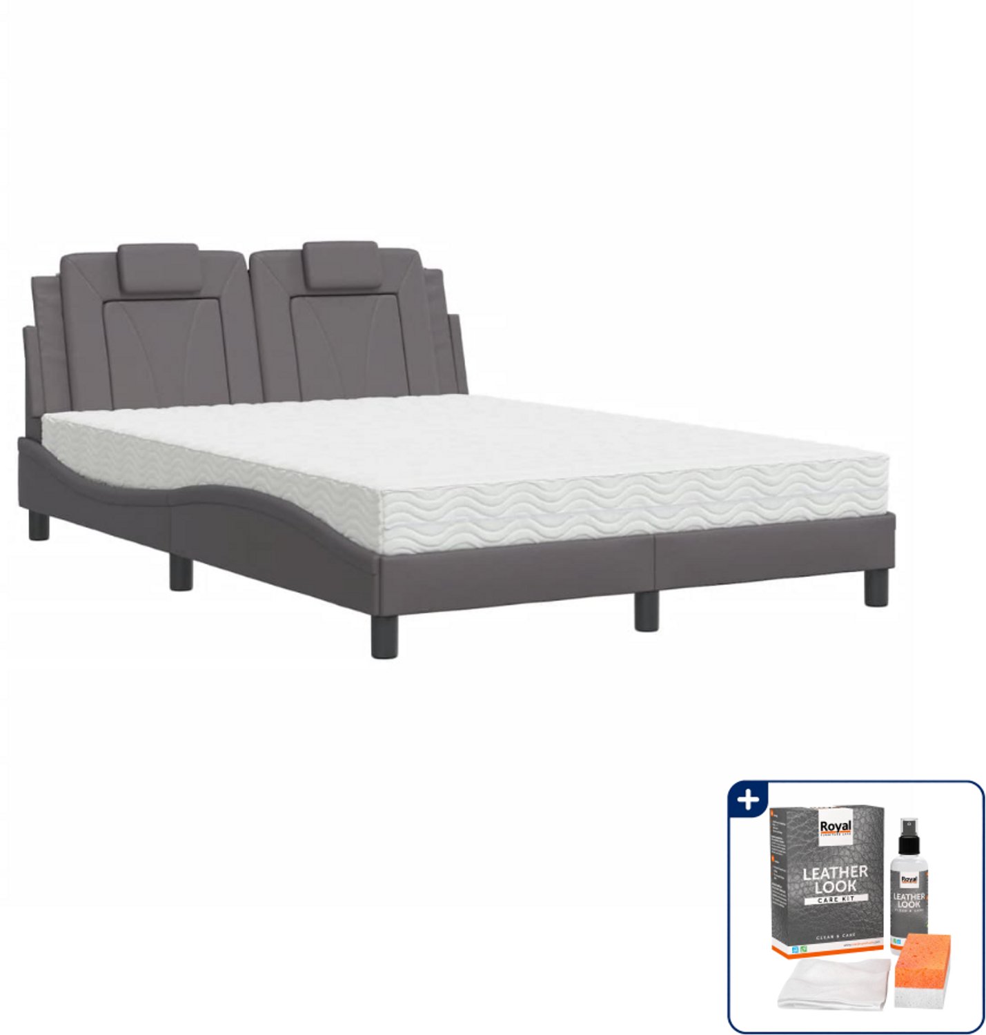 vidaXL Viana bed met matras - 120 x 200 cm - kunstleer - grijs - Inclusief onderhoudsset voor kunstleer 150 ml Zwart