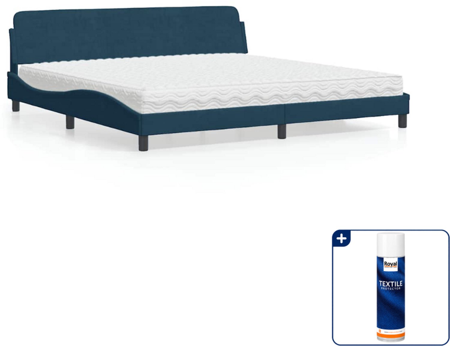 vidaXL Dover bed met matras - Super kingsize - 200 x 200 cm - blauw - Inclusief textielbeschermer 500 ml Wit