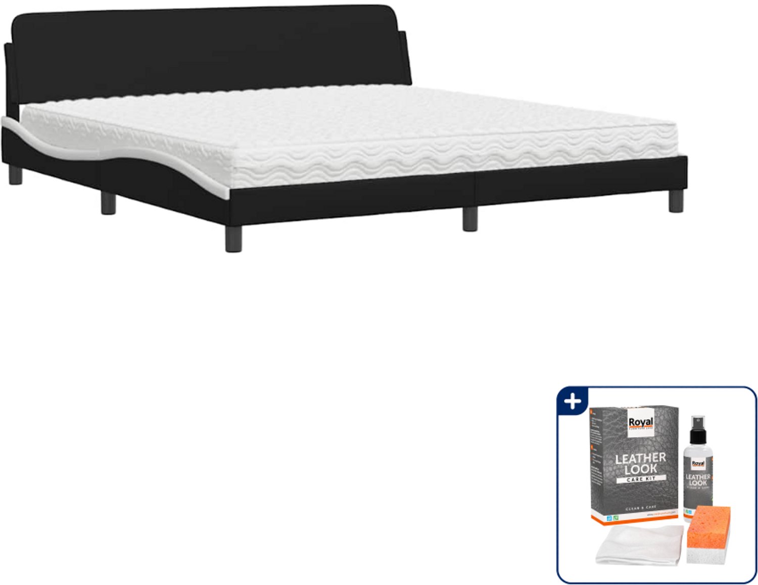 vidaXL Dover bed met matras - Super kingsize - 200 x 200 cm - zwart - Inclusief onderhoudsset voor kunstleer 150 ml Wit