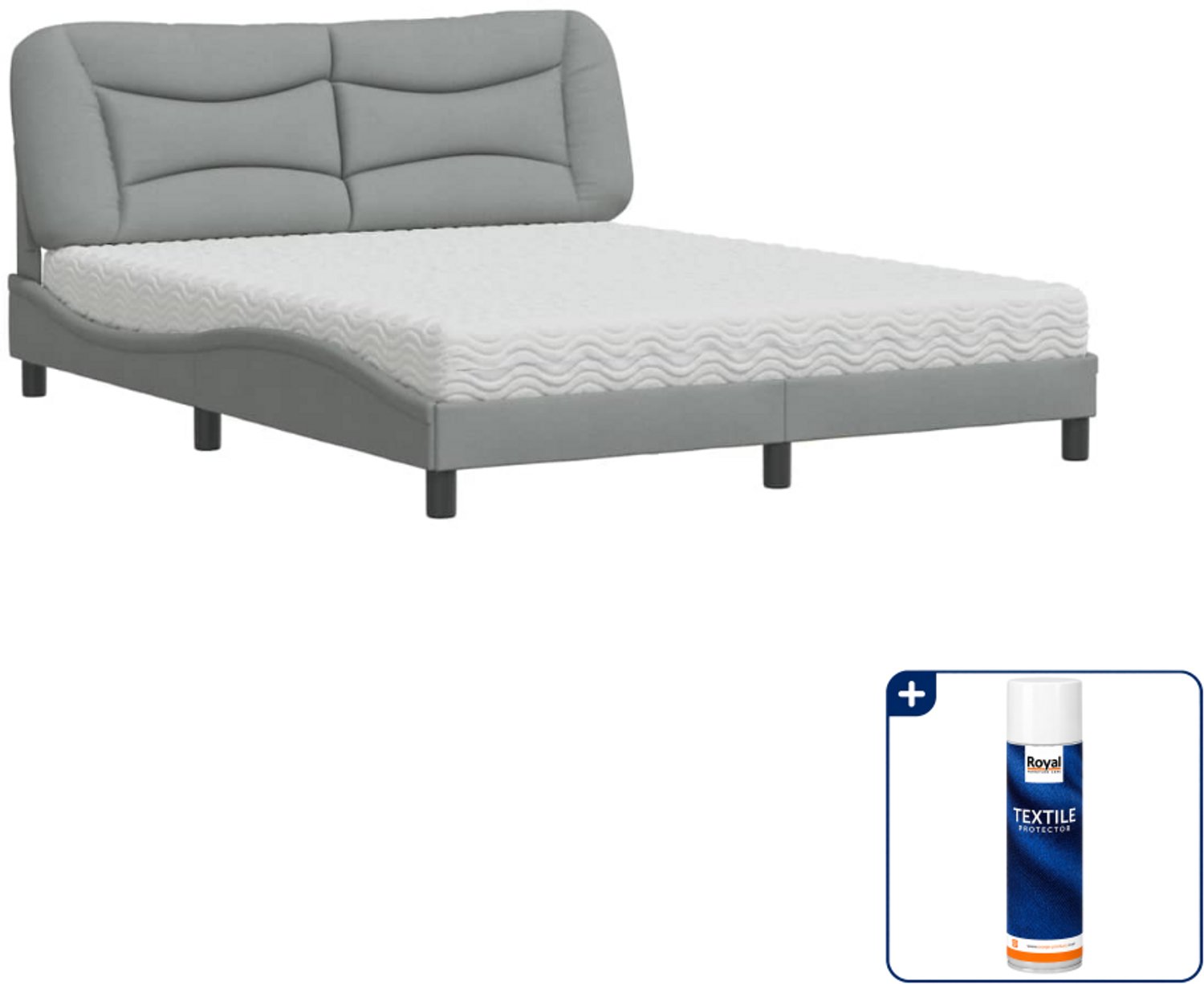 vidaXL Hvar bed met matras - Queensize - 160 x 200 cm - lichtgrijs - Inclusief textielbeschermer 500 ml Bruin