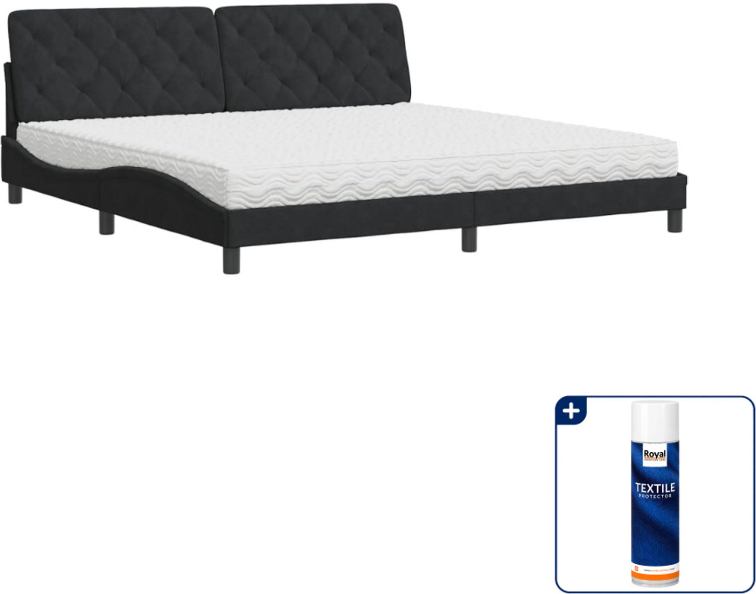 vidaXL Piran bed met matras - 200 x 200 cm - fluweel - zwart - Inclusief textielbeschermer 500 ml