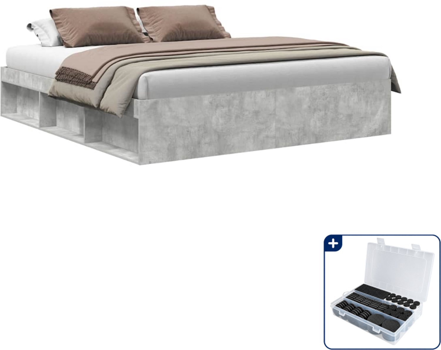 vidaXL bedframe - 180 x 200 cm - betongrijs - Inclusief antikrasvilt 177-delig