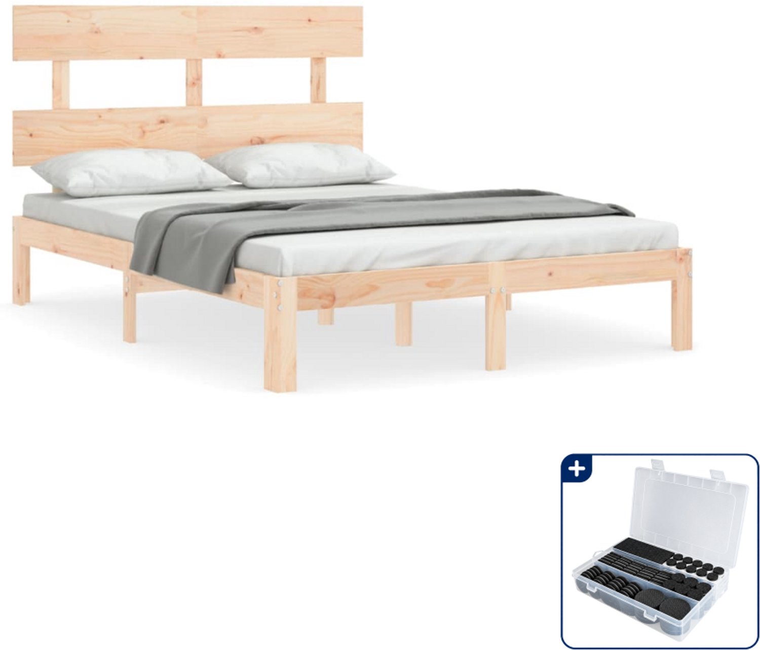 vidaXL bedframe - Small double - 140 x 200 cm - massief grenenhout - Inclusief antikrasvilt 177-delig Bruin
