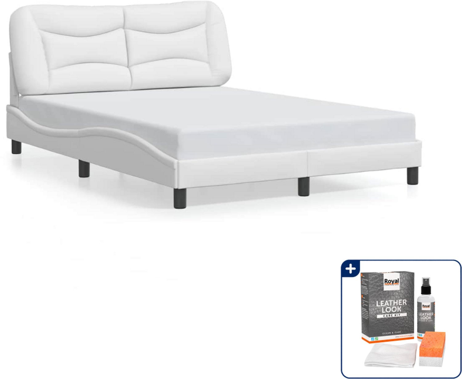 vidaXL bedframe Hvar - 140 x 190 cm - wit - Inclusief onderhoudsset voor kunstleer 150 ml Zwart